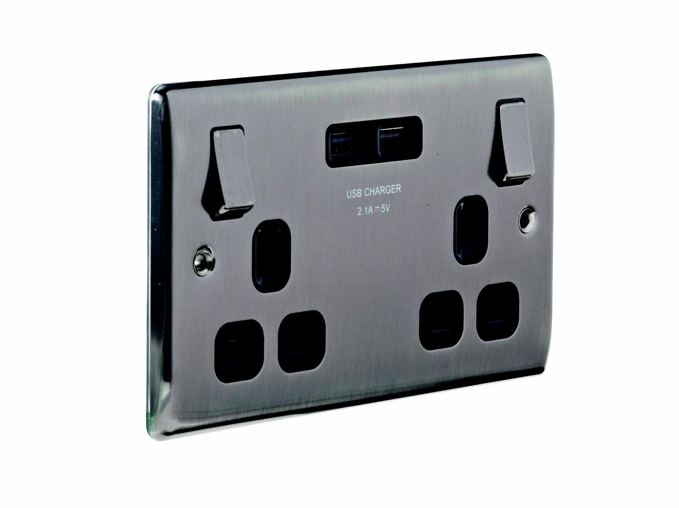 British General Raised slim Switched USB socket, x2 & Black inserts