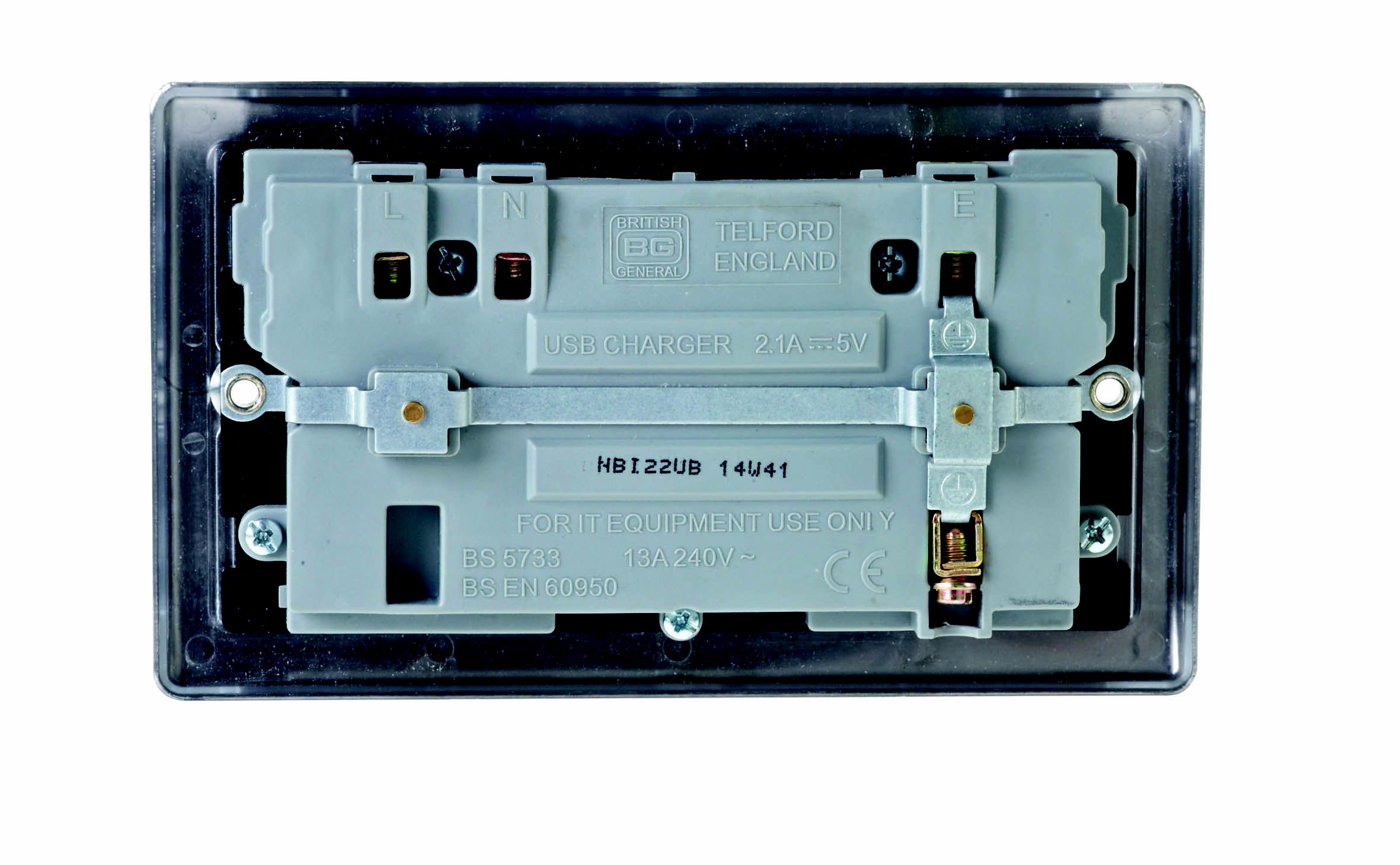 British General Raised slim Switched USB socket, x2 & Black inserts