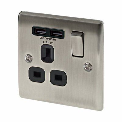 British General Raised slim Switched USB socket, x2 & Black inserts