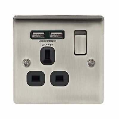 British General Raised slim Switched USB socket, x2 & Black inserts