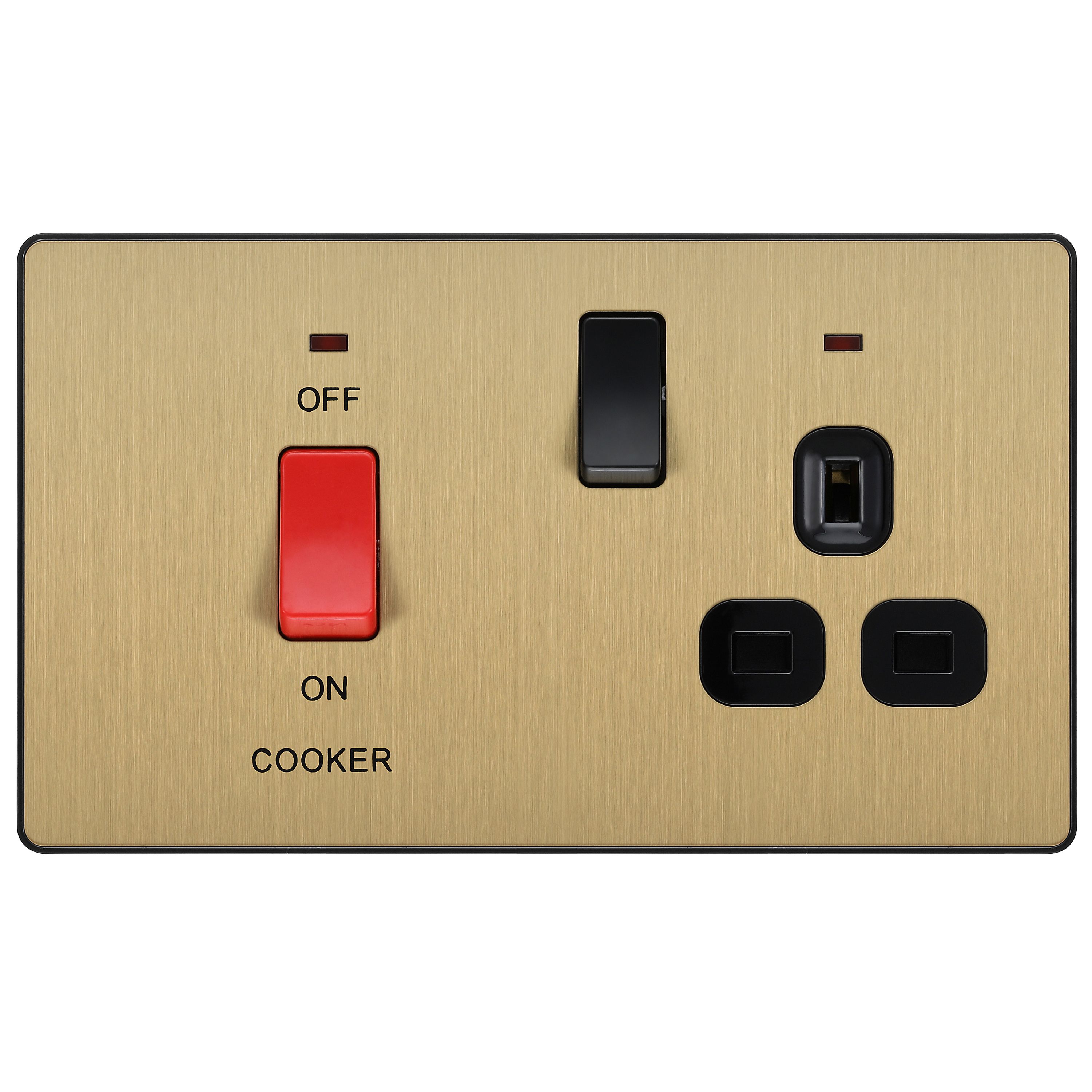 British General Screwless Matt Gold Cooker switch & socket with neon ...