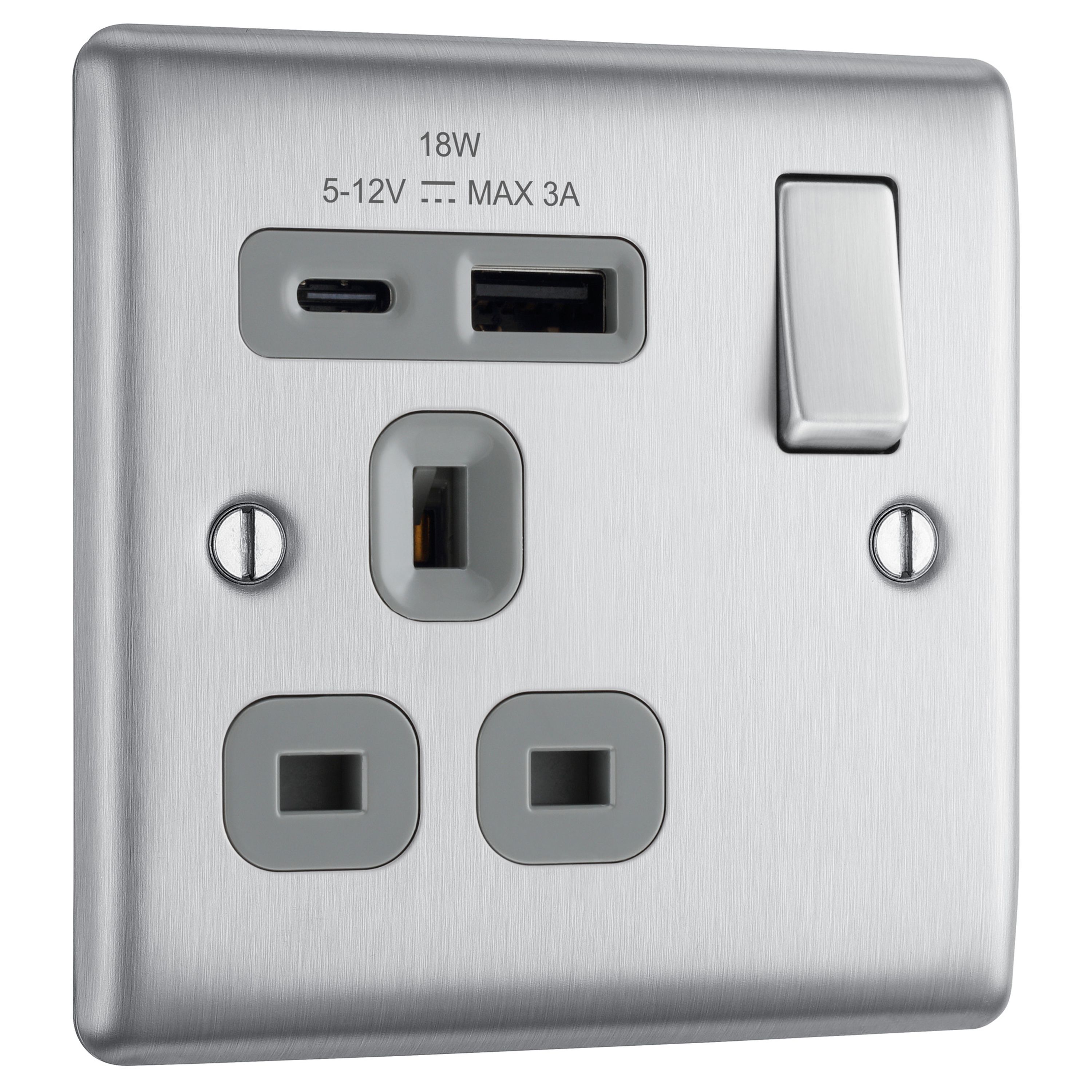 British General Single 13A 18W Raised slim profile, Switched Screwed ...