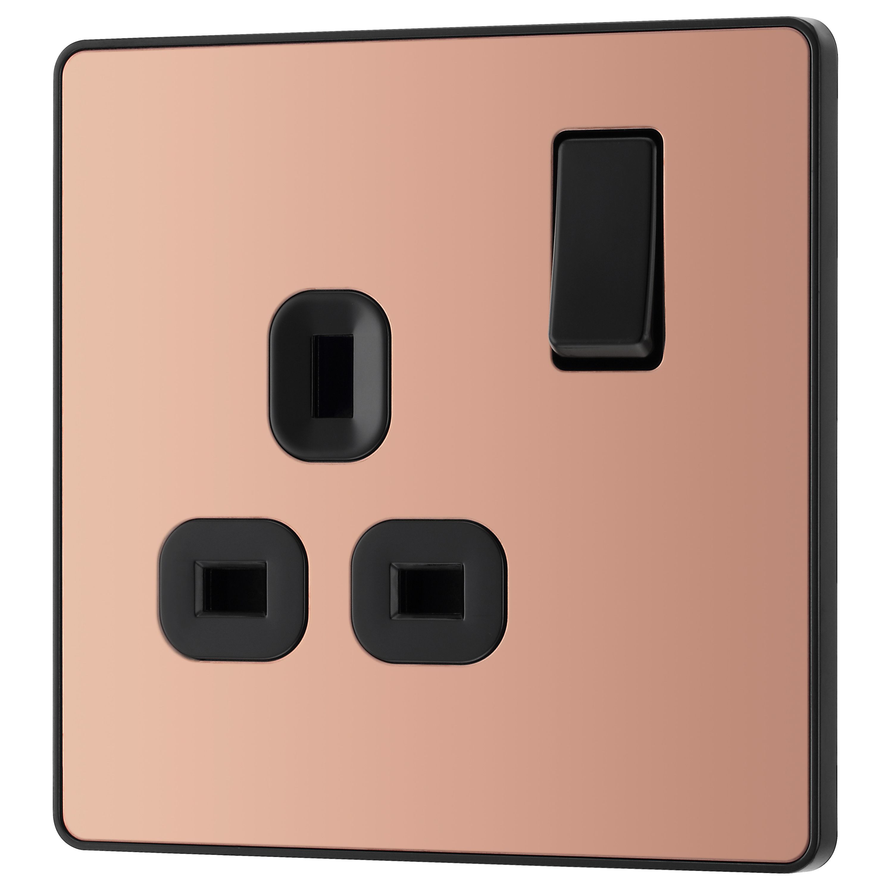 British General Single 13A Gloss Copper Switched socket & Black inserts - 3
