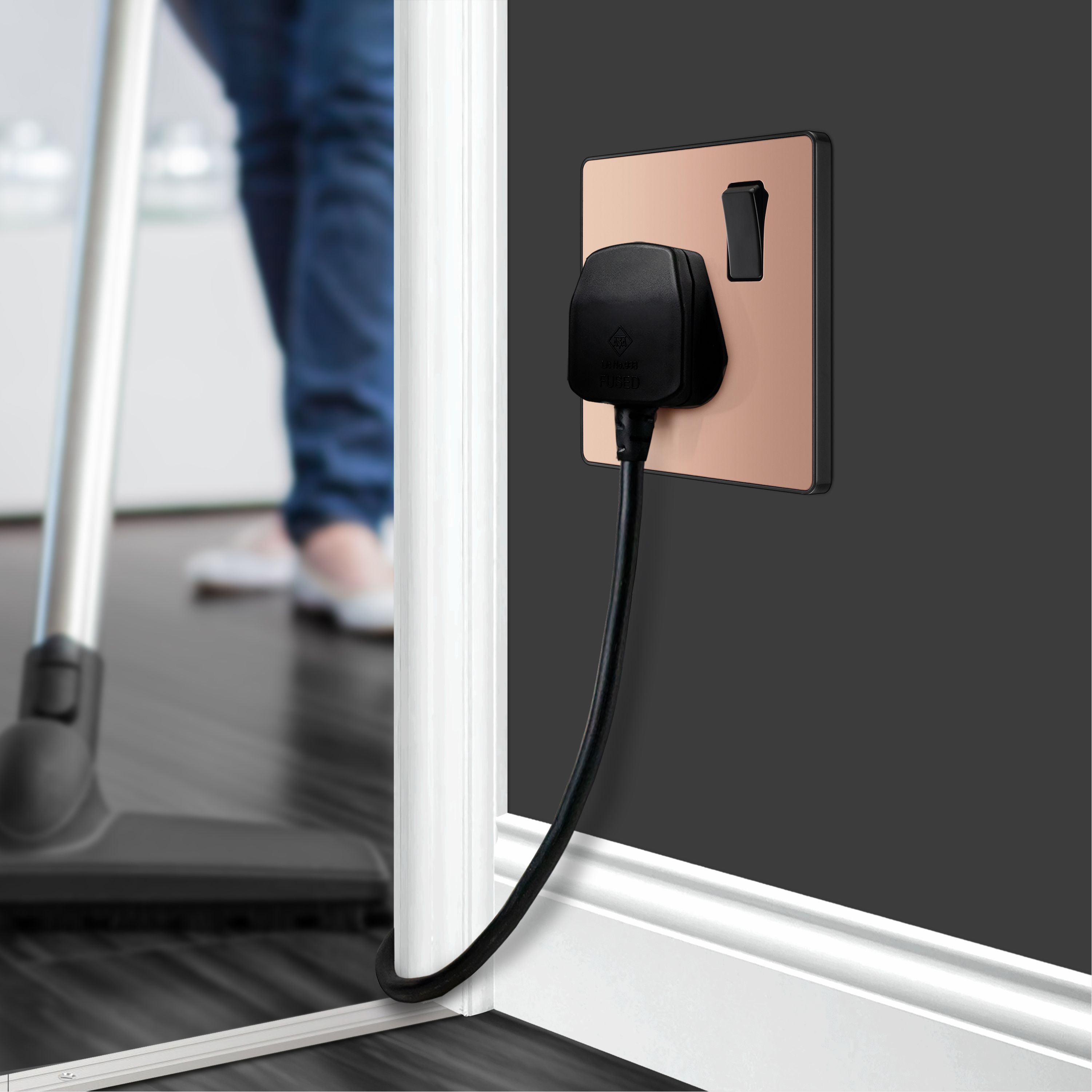 British General Single 13A Gloss Copper Switched socket & Black inserts - 10