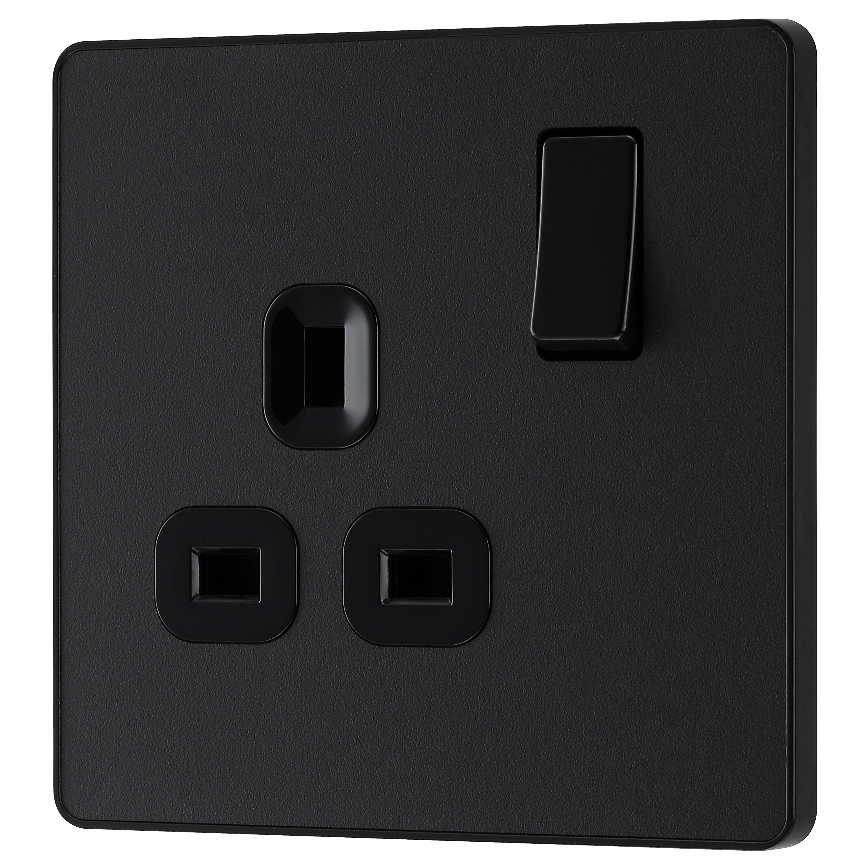 British General Single 13A Matt Black Switched socket & Black inserts