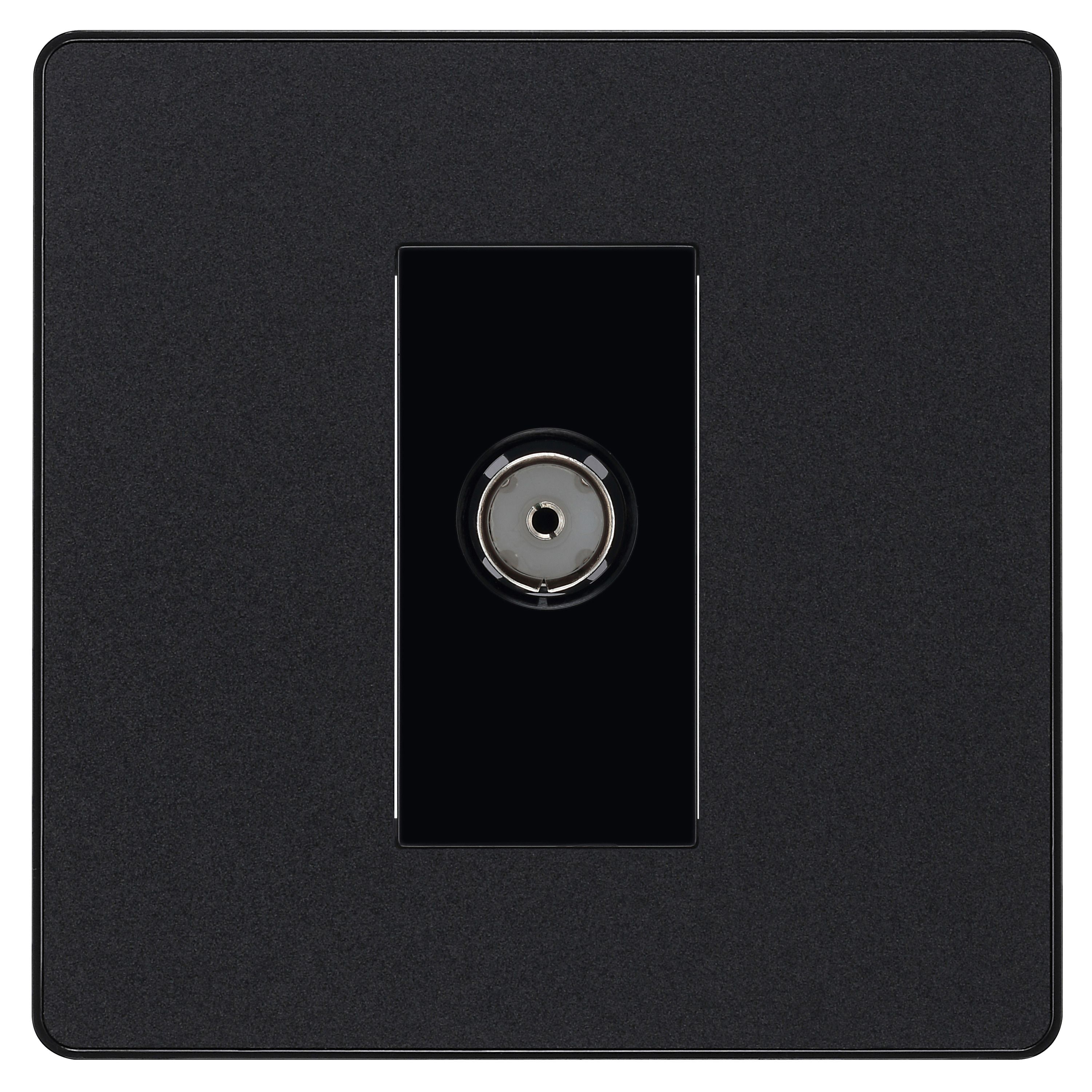 British General Single Screwless TV & radio socket Matt Black