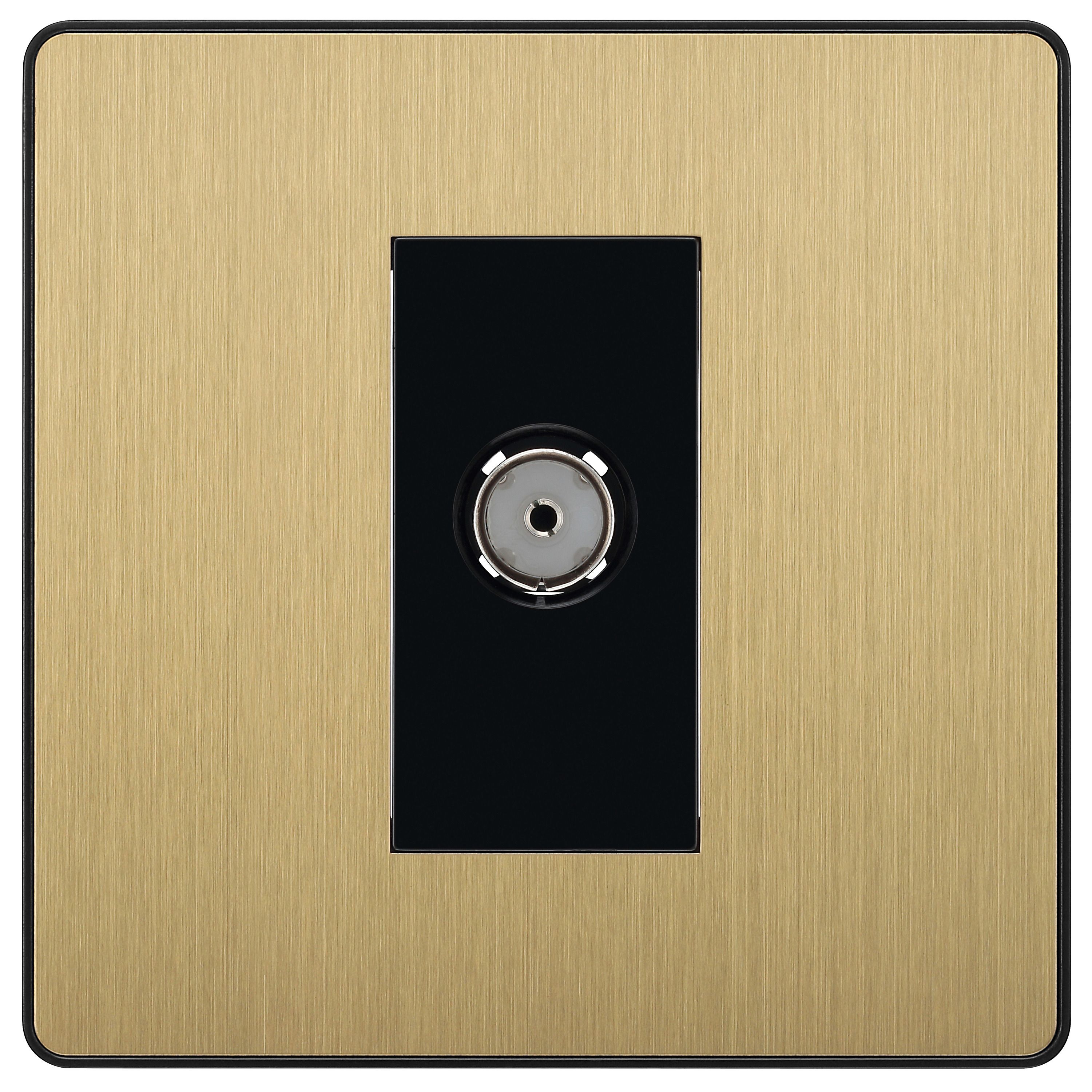 British General Single Screwless TV & radio socket Satin Brass effect