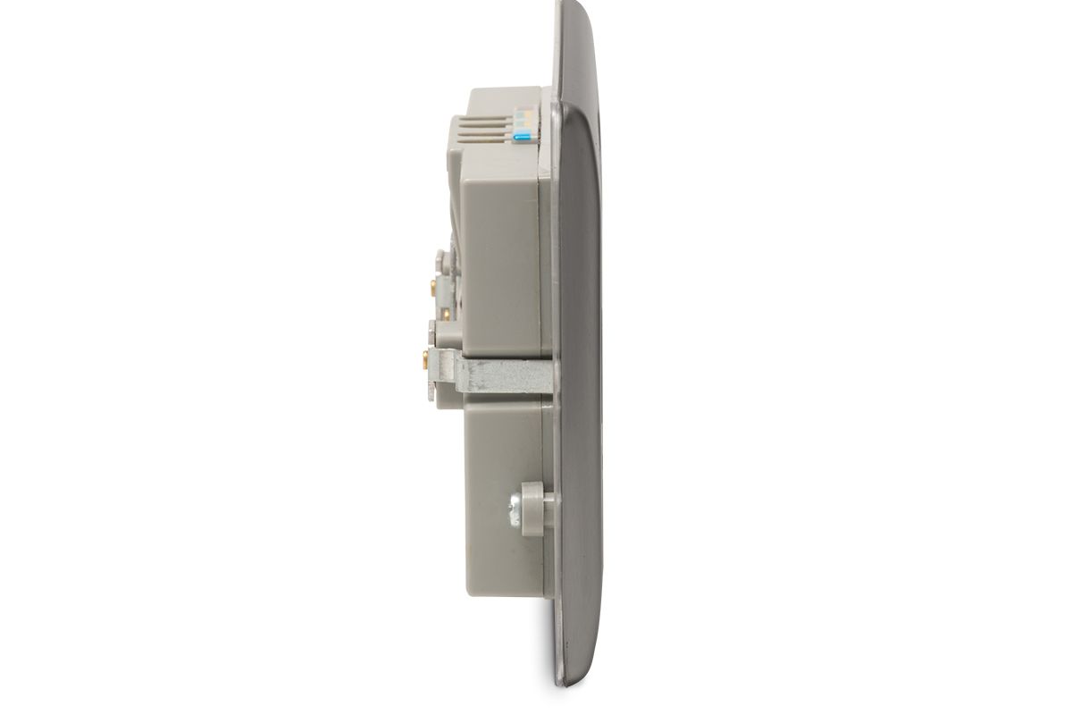 British General Steel Double 4.2A Raised Unswitched Screwed Socket with USB, x4 & Grey inserts