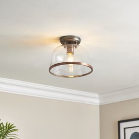 Broderick Glass & steel Transparent Copper effect LED Ceiling light