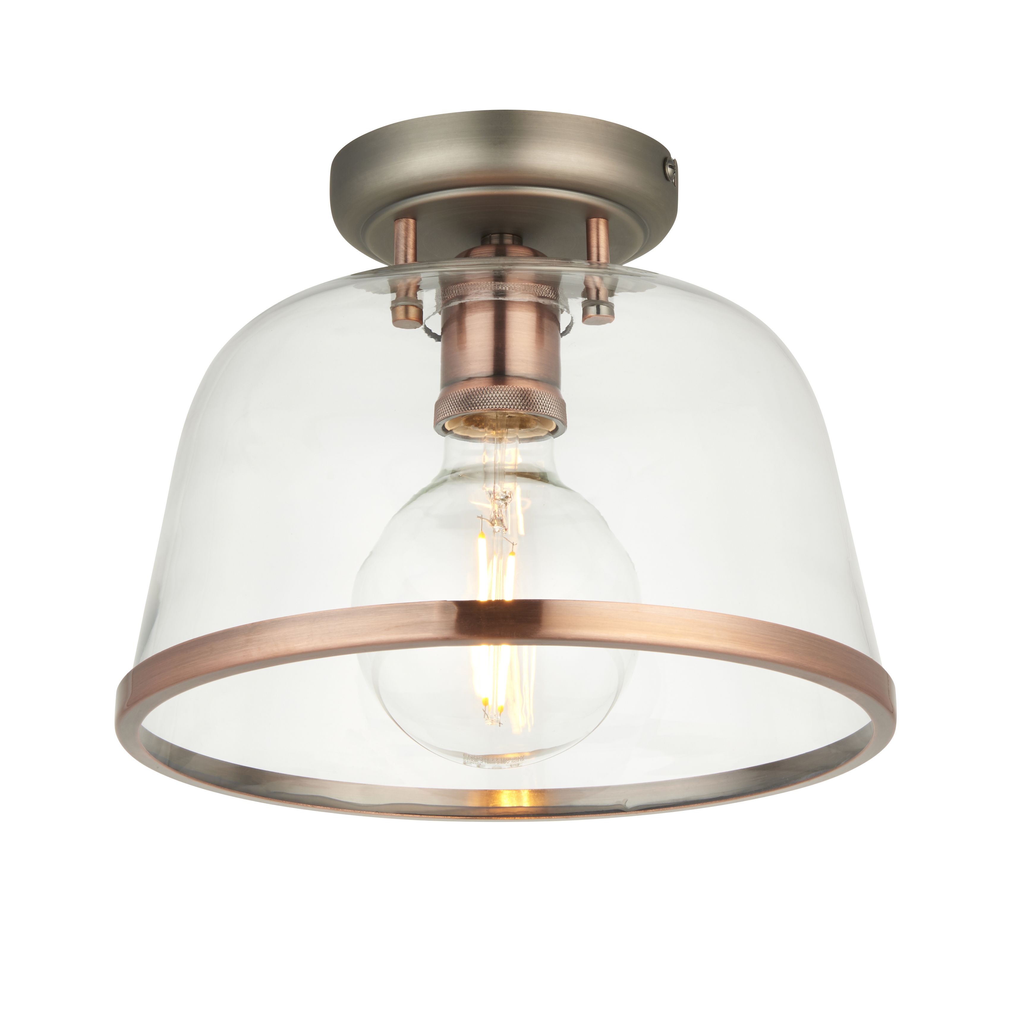 Broderick Glass & steel Transparent Copper effect LED Ceiling light