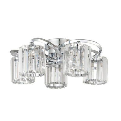 Bromley Bevelled glass Brushed Glass & metal chrome effect 5 Lamp Ceiling light