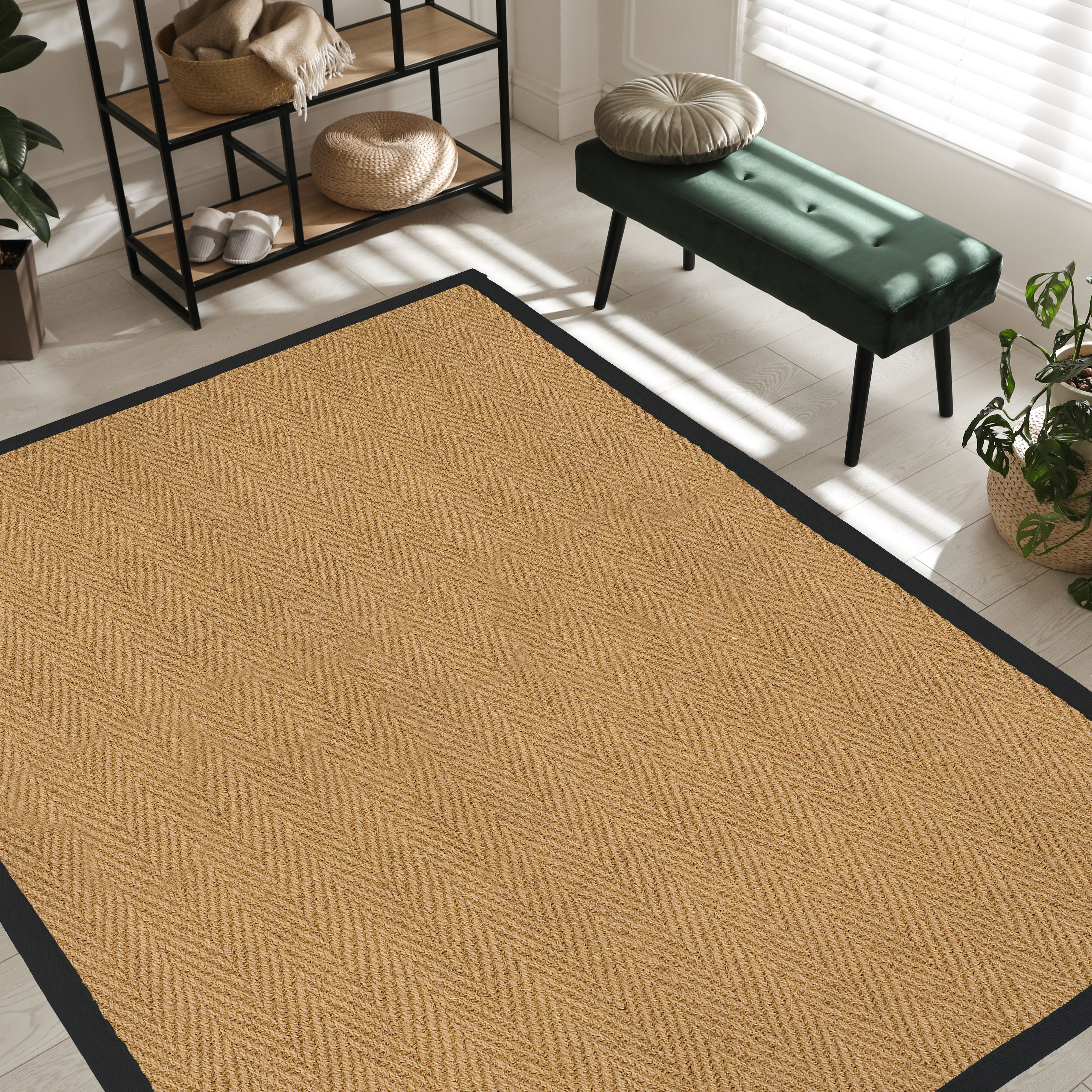 Brown, black Herringbone weave Large Rug, (L)200cm x (W)135cm