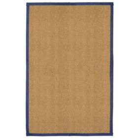 Brown, blue Herringbone weave Large Rug, (L)200cm x (W)135cm