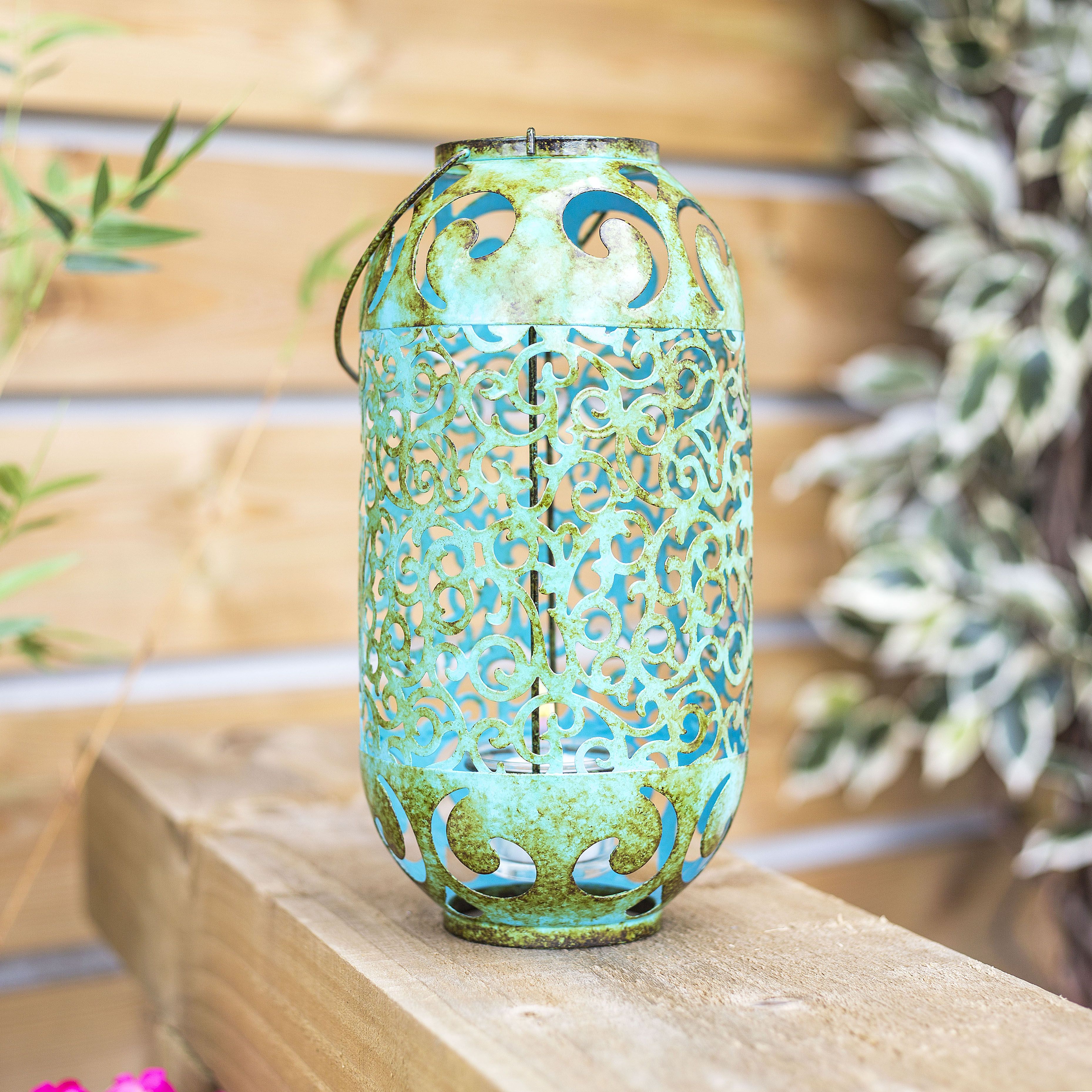 Brown & green Glass & metal Lantern Garden ornament (H)29cm