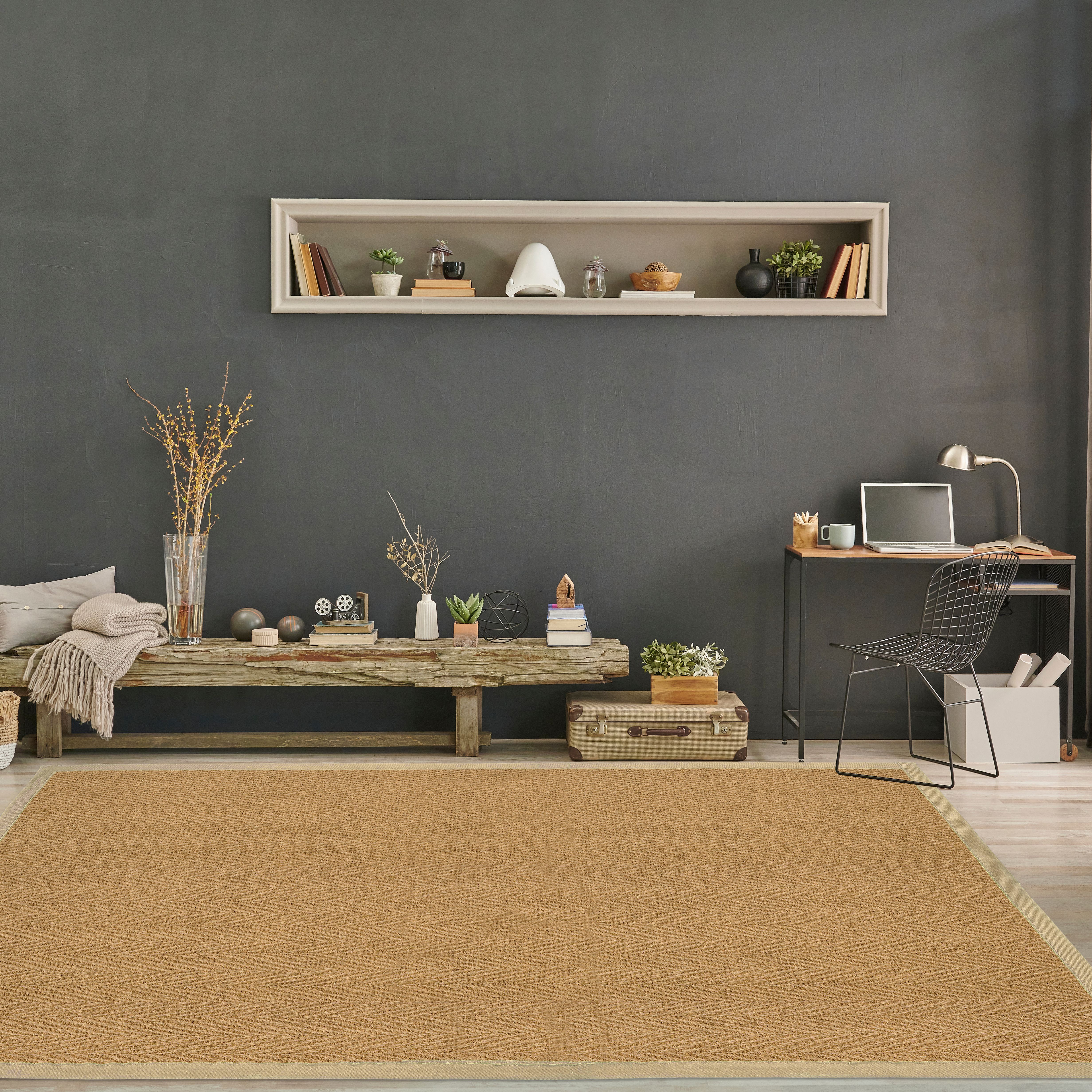 Brown Herringbone weave Large Rug, (L)200cm x (W)135cm