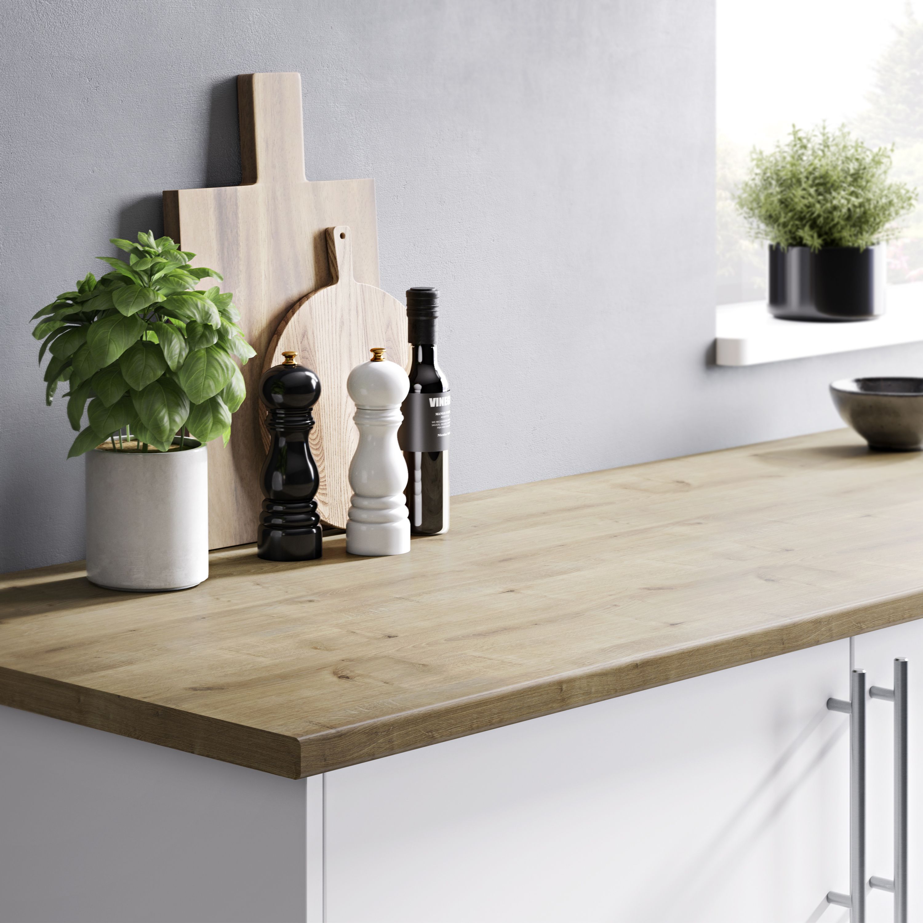 Brown Oak effect Laminate Post-formed edge Kitchen Worktop, (L)2400mm (W)620mm (T)28mm