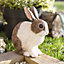 Brown & white Resin Crouching rabbit Garden ornament (H)26cm