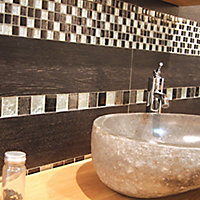 Bruges Grey Gloss Crackle effect Glass Mosaic tile, (L)300mm (W)300mm
