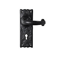 Brushed Black Antique pewter effect Zinc alloy Rectangular Lock Lever on backplate handle (L)100mm, Pair