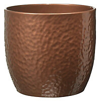 Brushed Brown Copper effect Ceramic Plant pot (Dia)18cm
