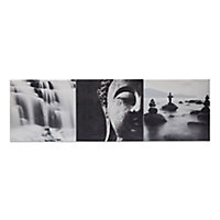Buddha Black & white Canvas art (H)300mm (W)970mm