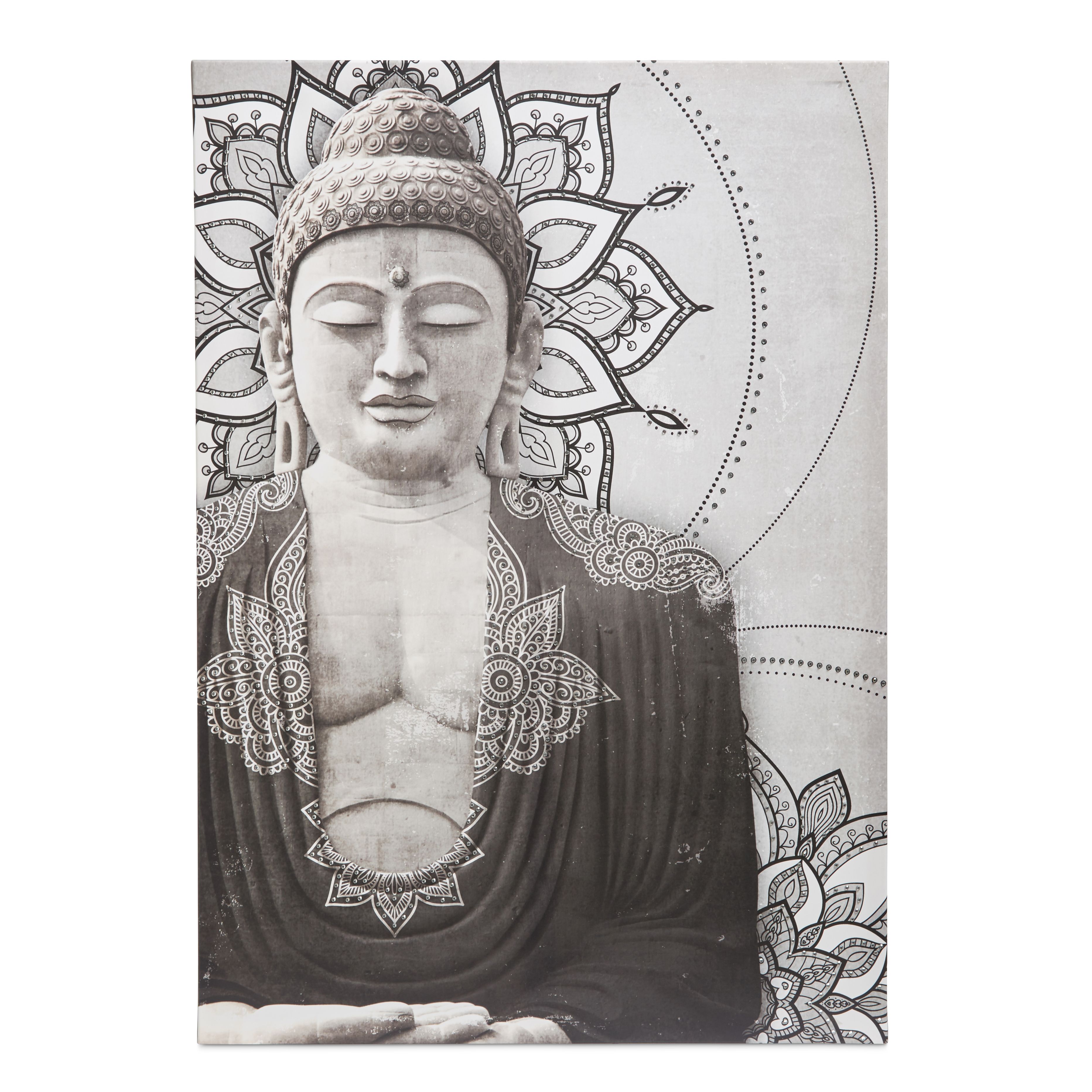 Buddha Grey Canvas art (H)650mm (W)925mm DIY at B&Q