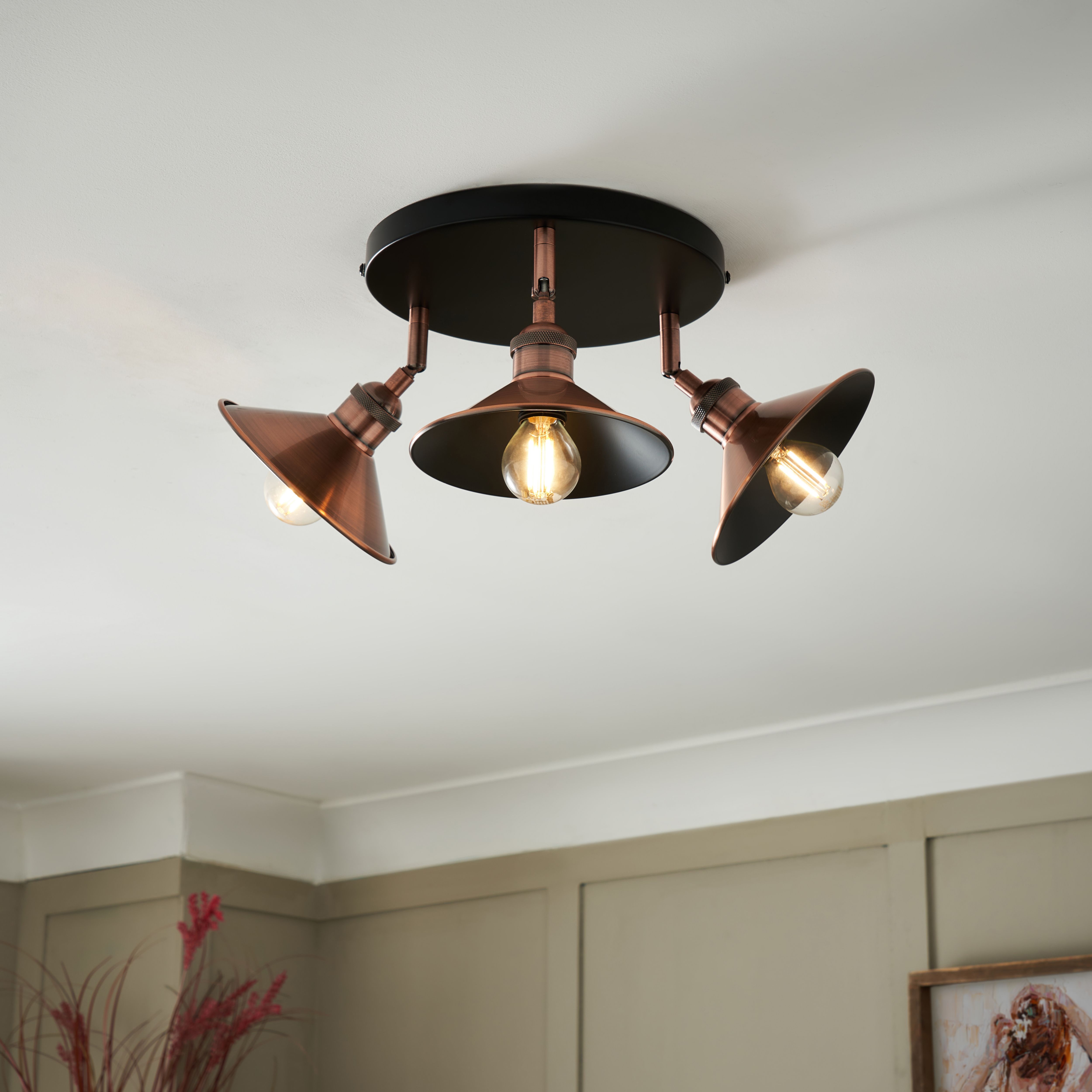 Bureau Satin Black Copper effect 3 Light Spotlight