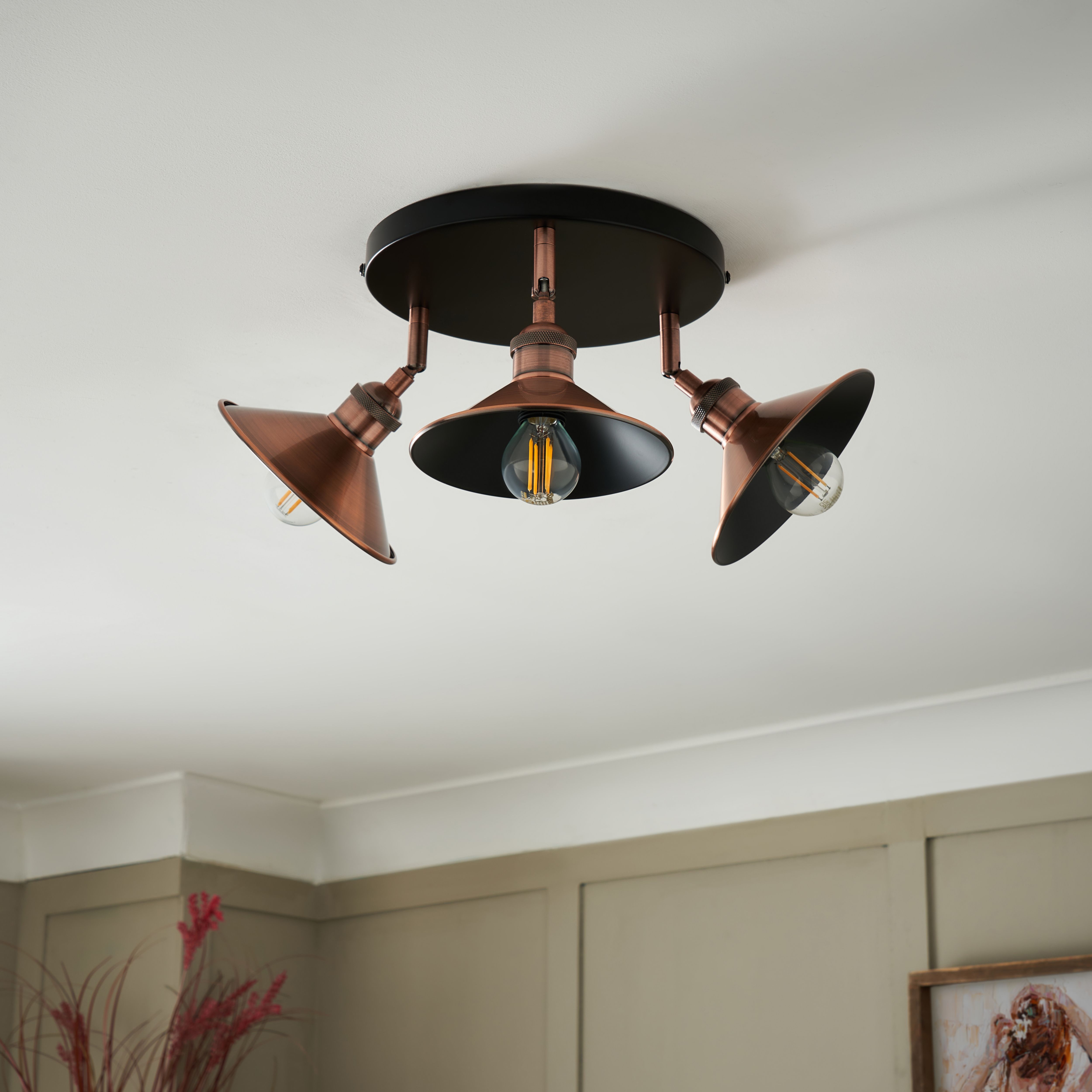 Bureau Satin Black Copper effect 3 Light Spotlight