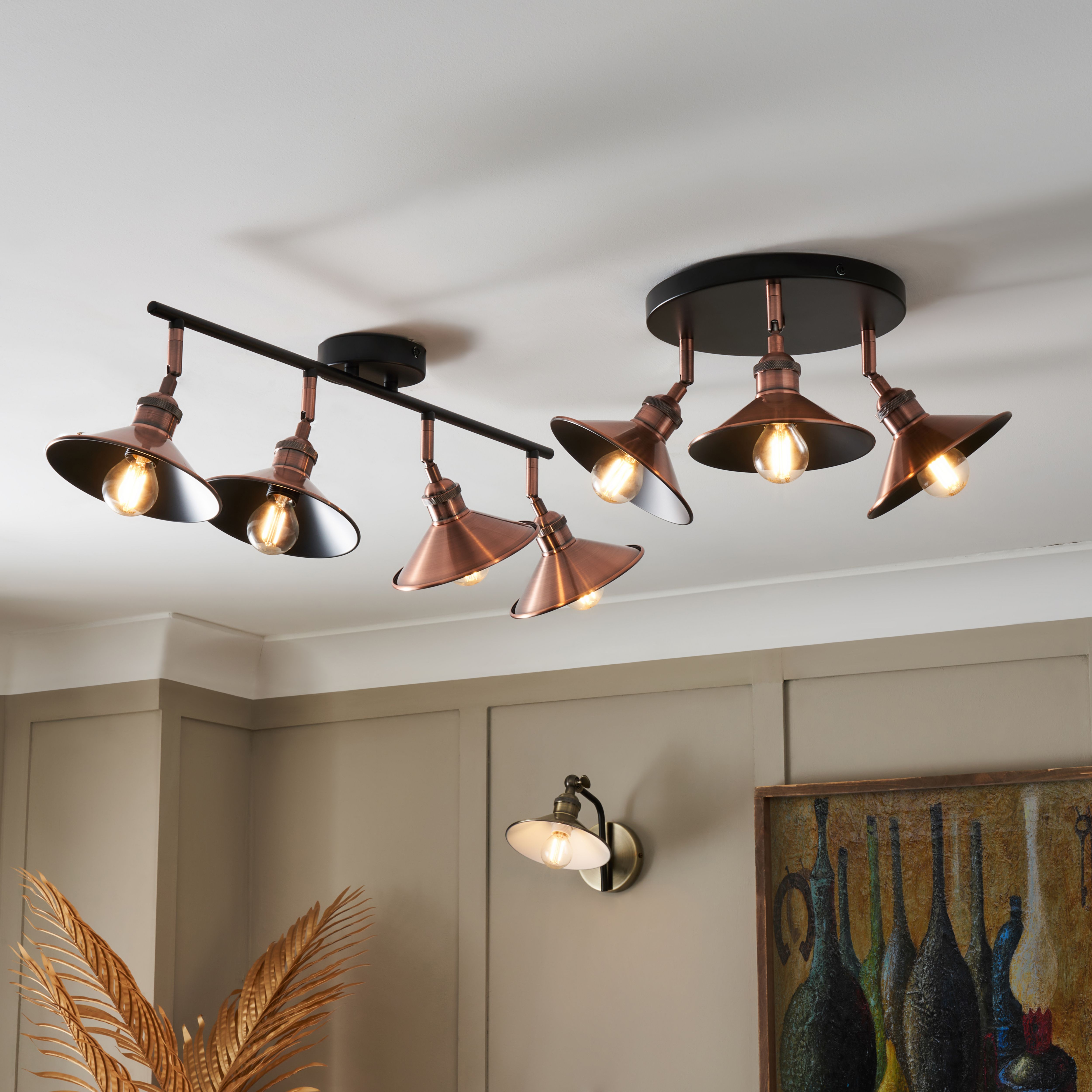 Bureau Satin Black Copper effect 3 Light Spotlight