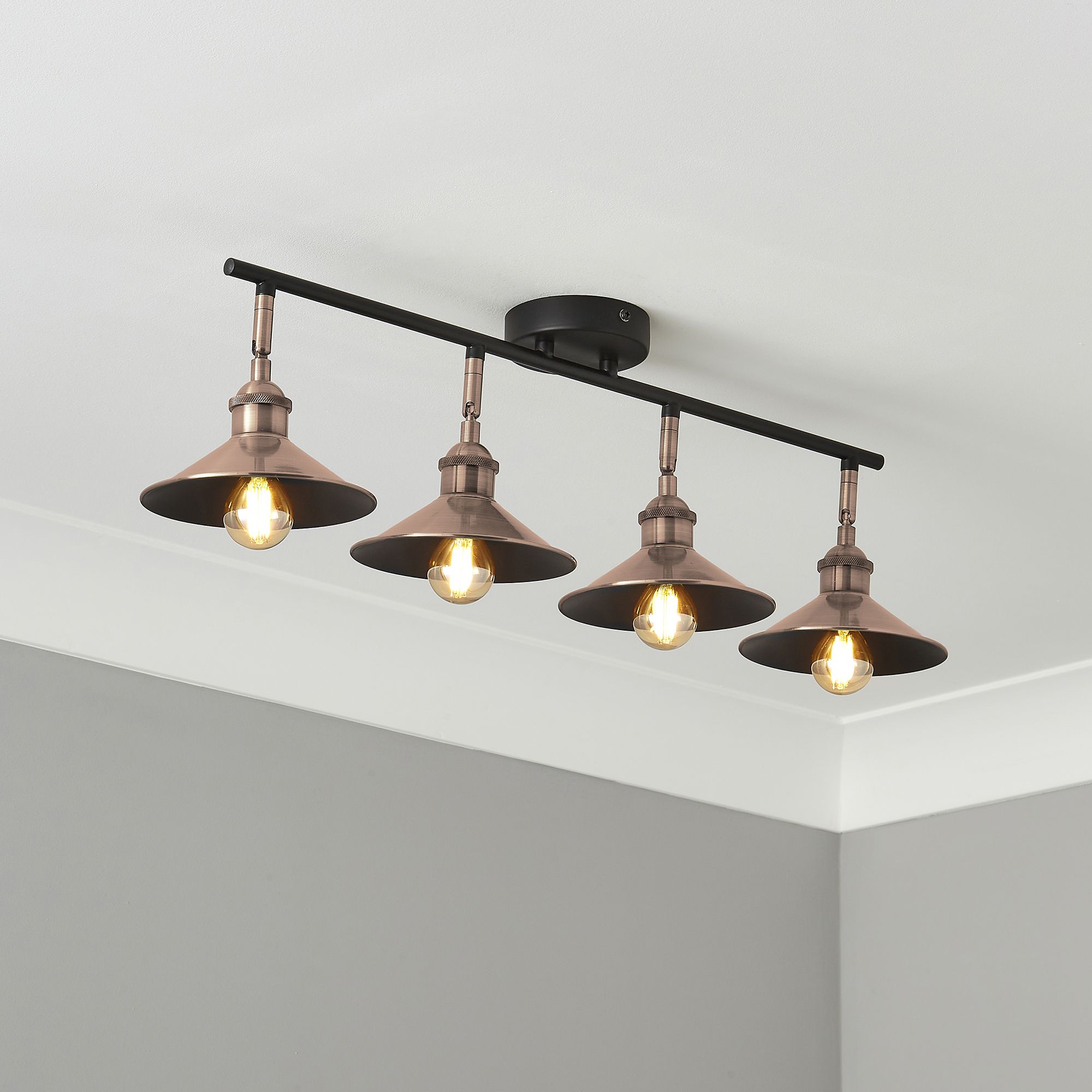 Bureau Satin Black Copper effect 4 Light Spotlight bar