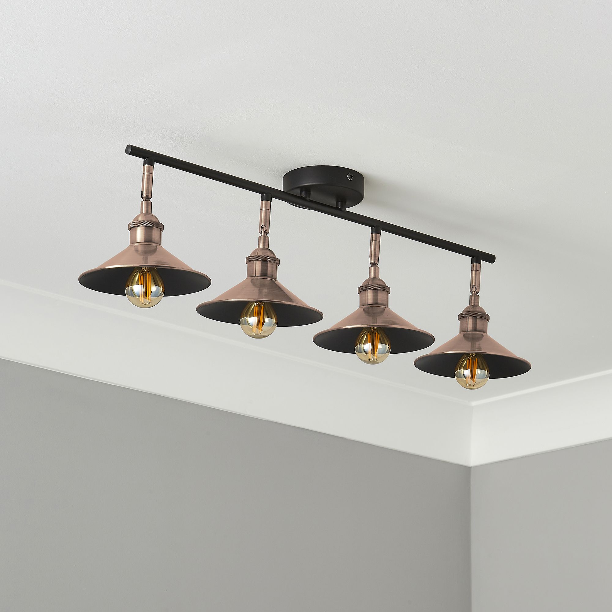 Bureau Satin Black Copper effect 4 Light Spotlight bar