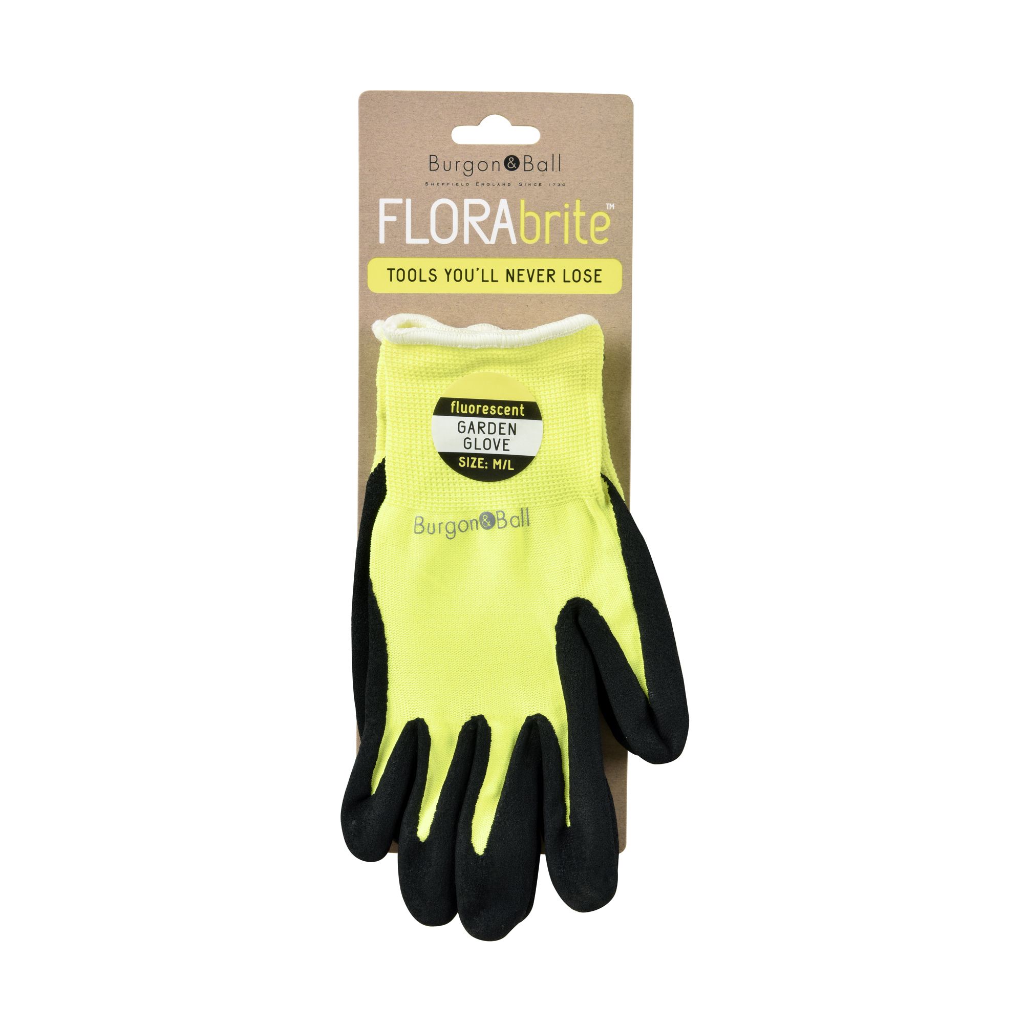 Burgon & Ball Flora brite Nylon Yellow Gardening gloves Medium, Pair of 2