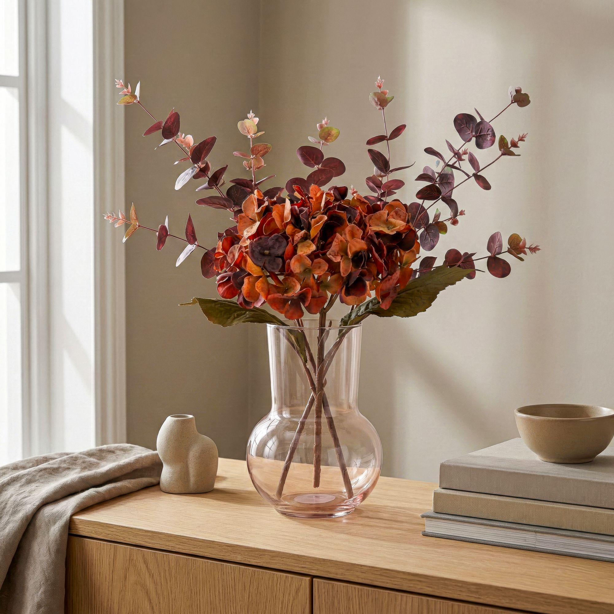 Burnt Orange Hydrangea Single stem Artificial flower (H) 470mm