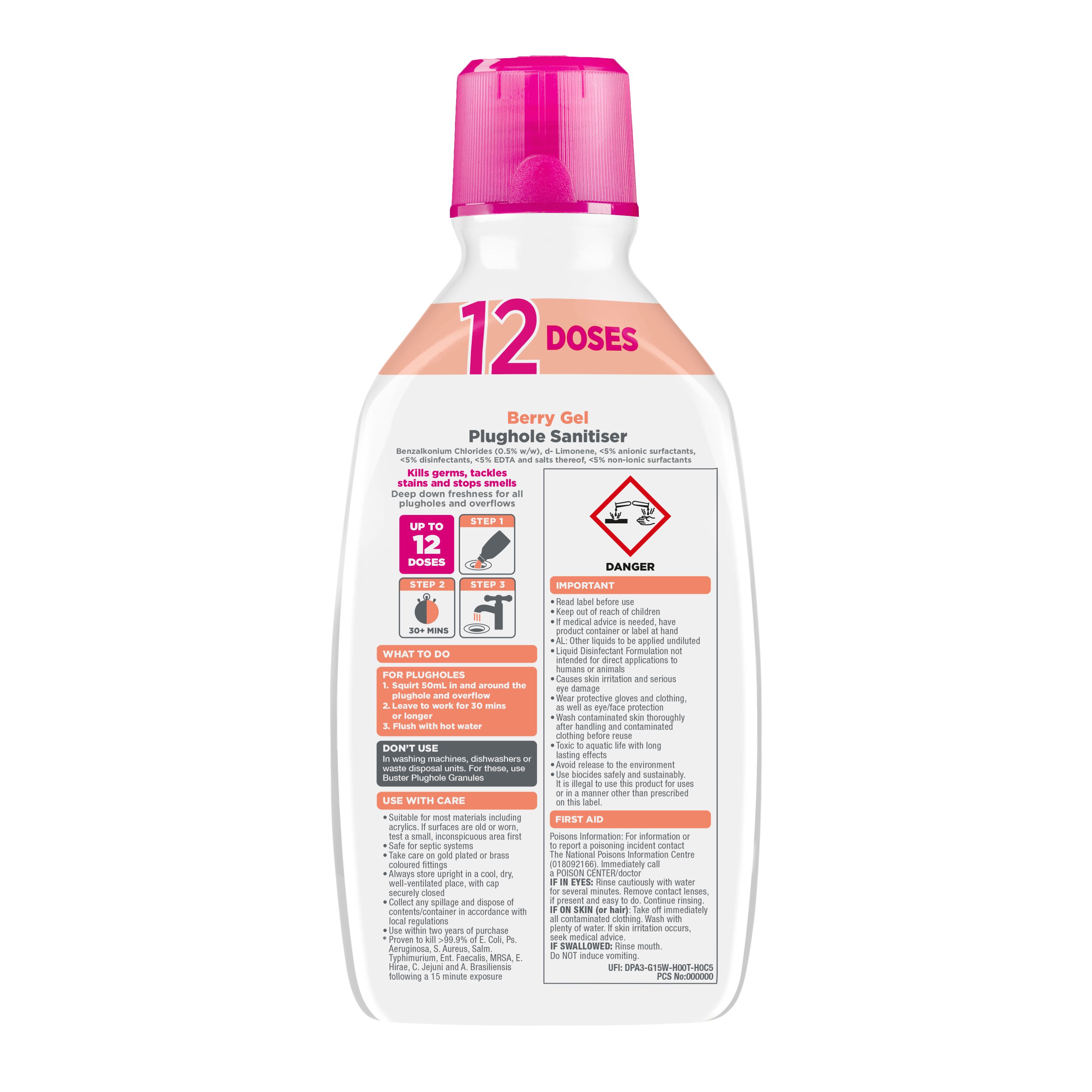 Buster Berry Plughole sanitiser 600ml