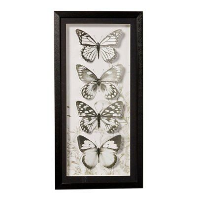 Butterflies Black & white Framed print (H)600mm (W)300mm