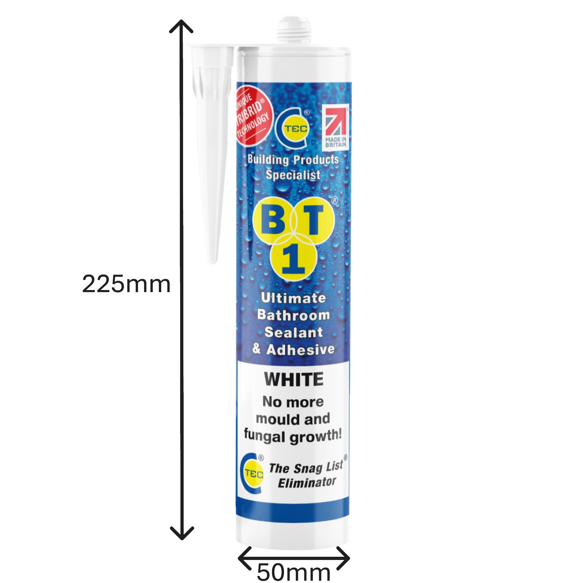 C-Tec BT1 White Polymer-based Bathroom & kitchen Cartridge Sanitary sealant, 290ml