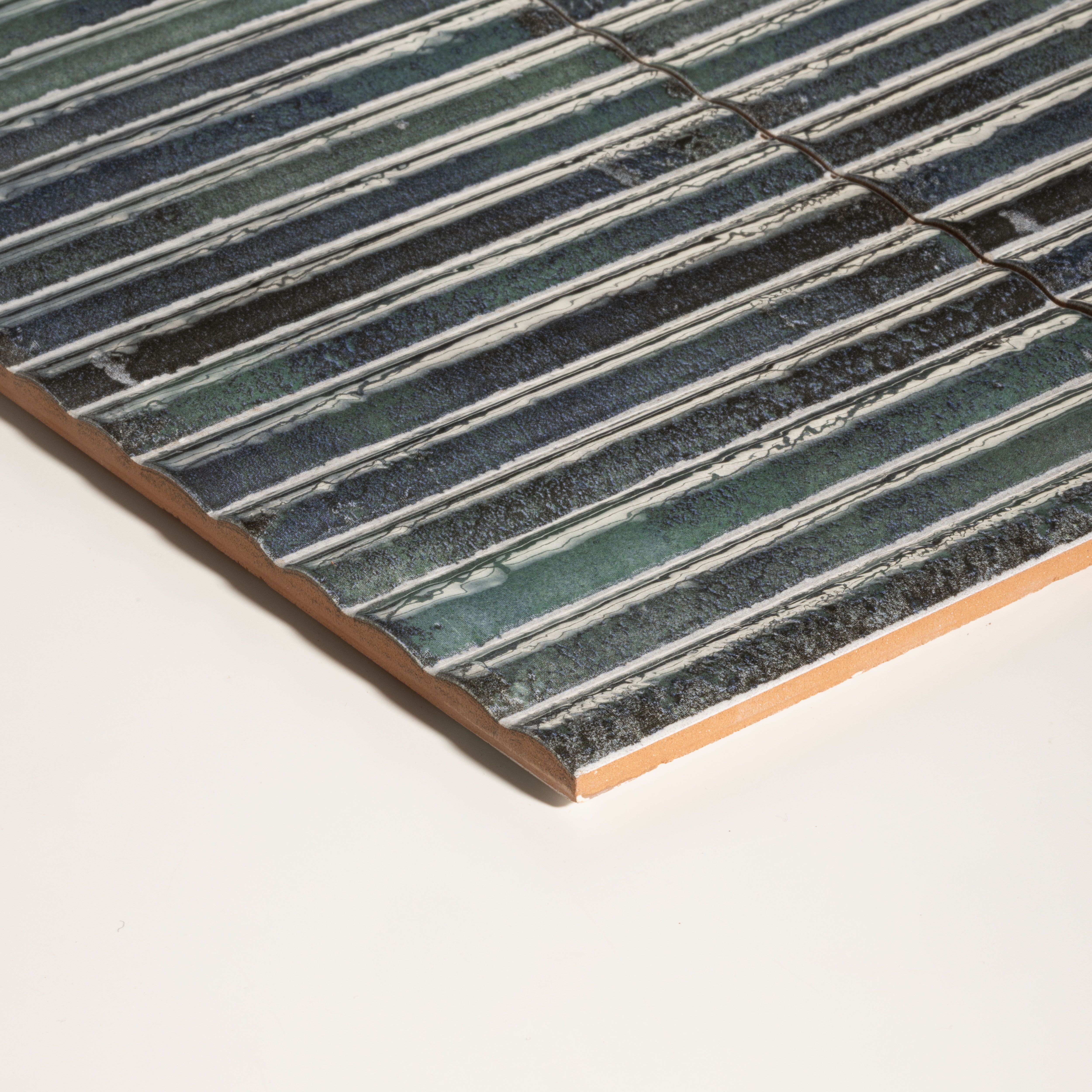 Ca’Pietra Digbeth Emerald Green & Blue Gloss Furrow Metallic effect Embossed Ceramic Indoor Wall tile, Pack of 20, (L)300mm (W)150mm