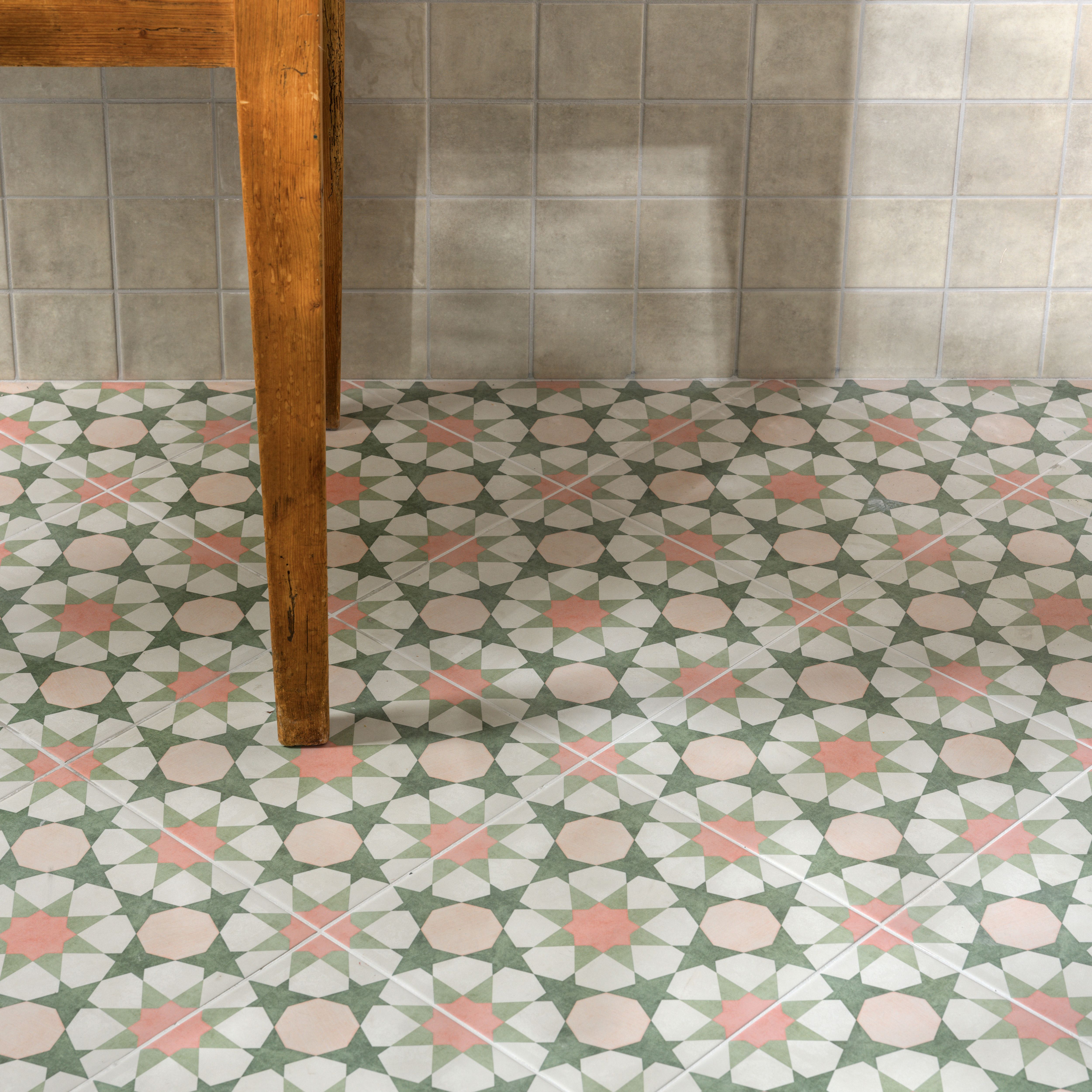 Ca’Pietra Nebula Spring Bloom Green & Pink Matt Porcelain Indoor Floor & wall tile, Pack of 11, (L)300mm (W)300mm