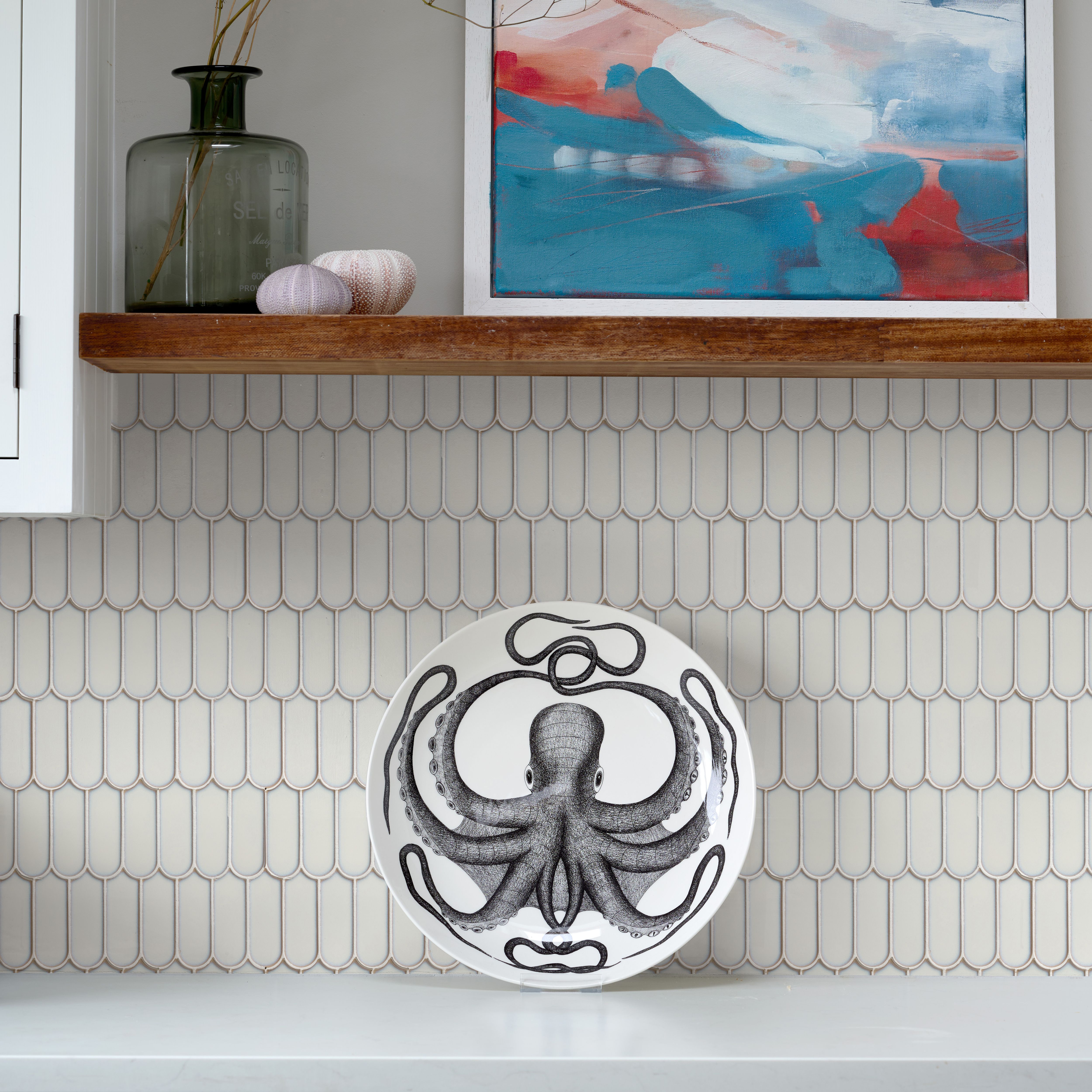 Ca’Pietra Portico White Gloss Feather Metallic effect Embossed Porcelain Indoor Wall tile, (L)296mm (W)280mm