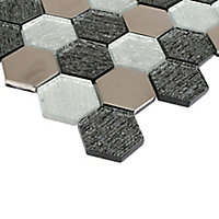 Cadro Multicolour Glass Mosaic tile sheet, (L)298mm (W)302mm