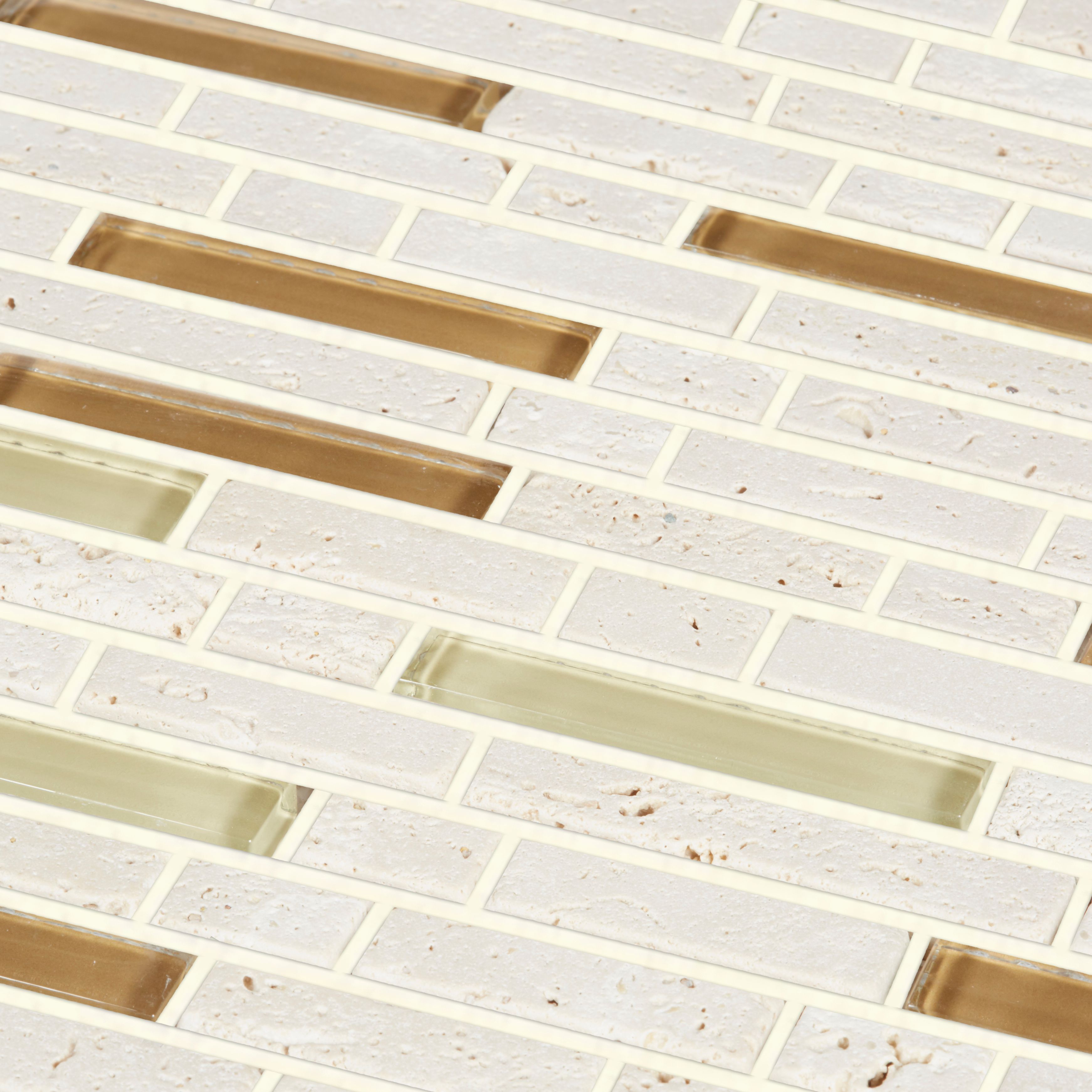 Cagliari Beige & brown Gloss Mosaic Glass & natural stone Mosaic tile - 4