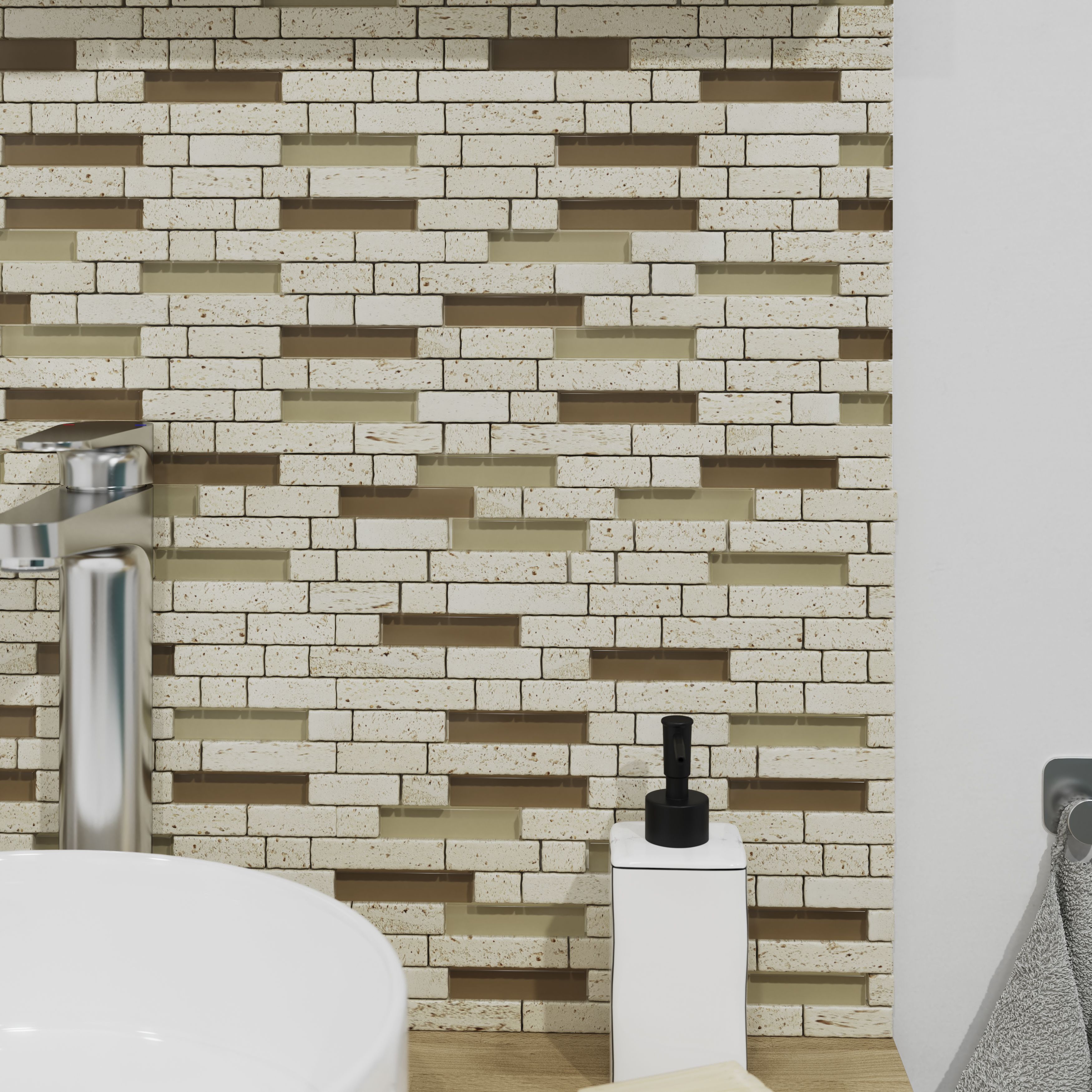 Cagliari Beige & brown Gloss Mosaic Glass & natural stone Mosaic tile - 6