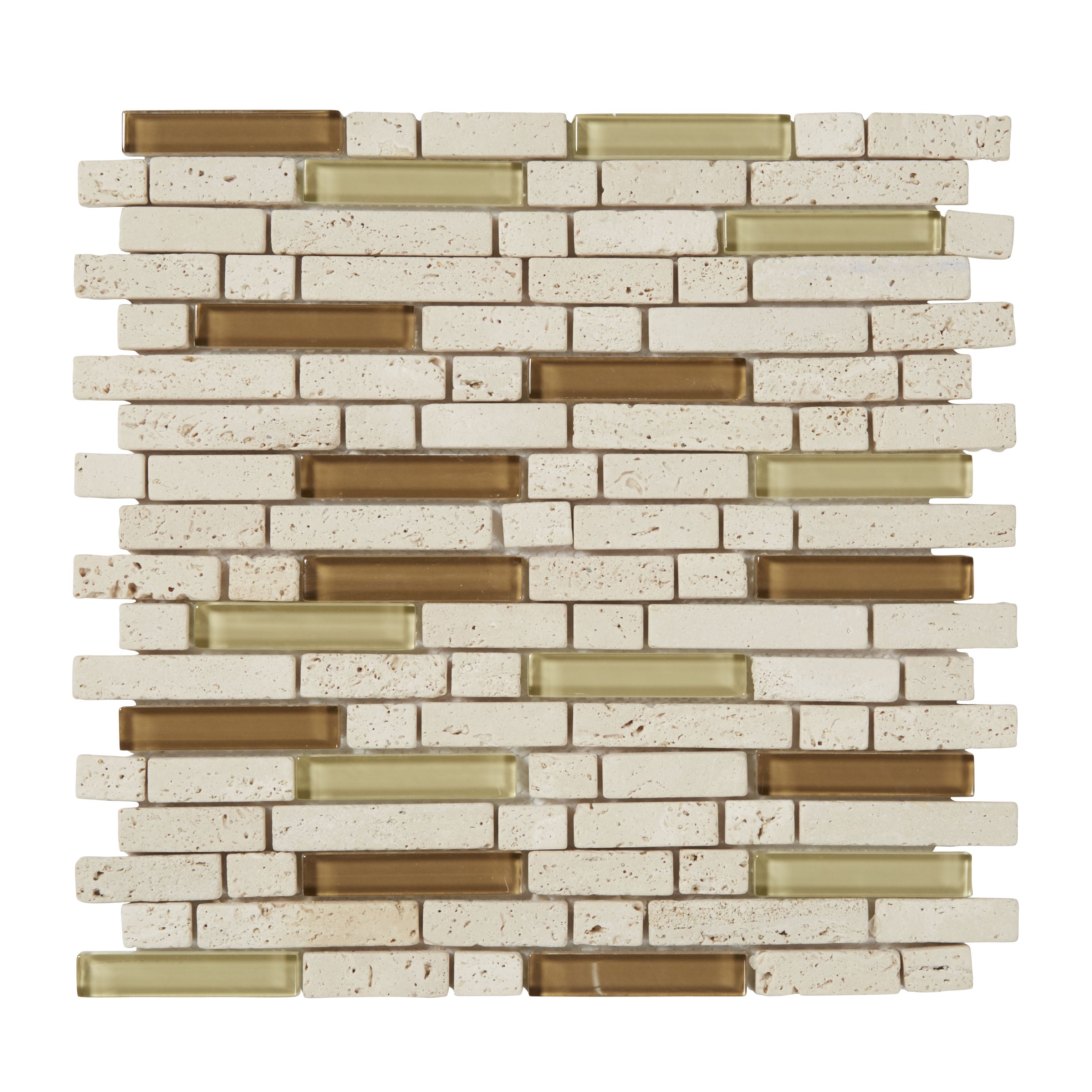 Cagliari Beige & brown Gloss Stone effect Glass & natural stone Mosaic tile