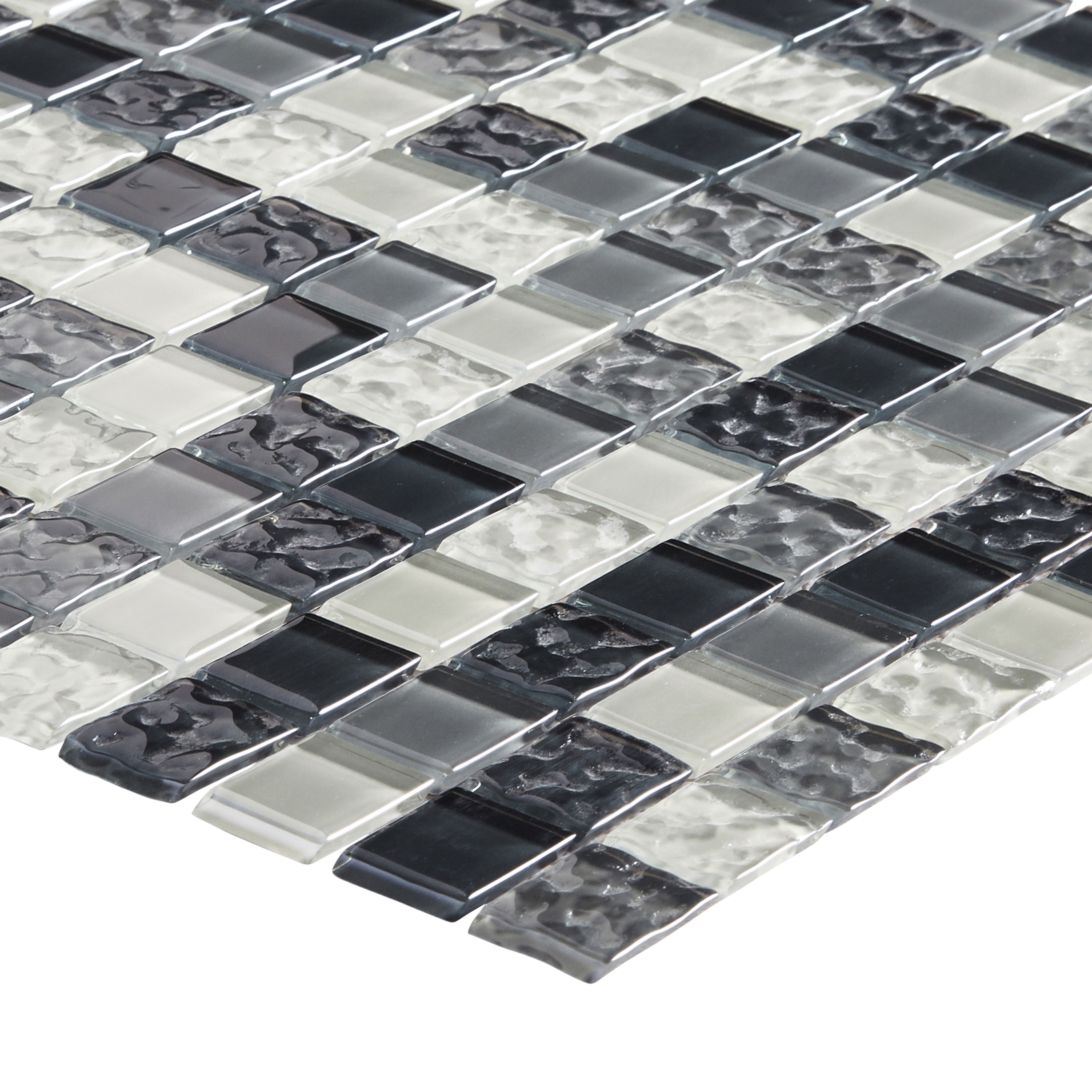 Calabria Grey & white Gloss Glass effect Mosaic Glass Mosaic tile - 3
