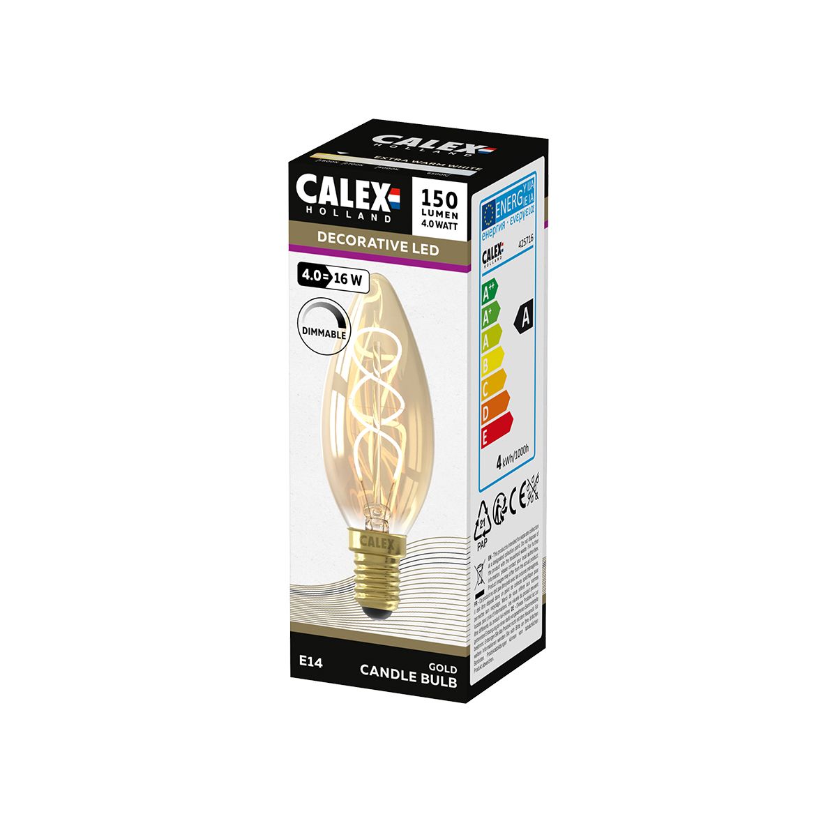 CALEX Gold Flex E14 4W 150lm Amber Candle Extra warm white LED Dimmable Filament Light bulb