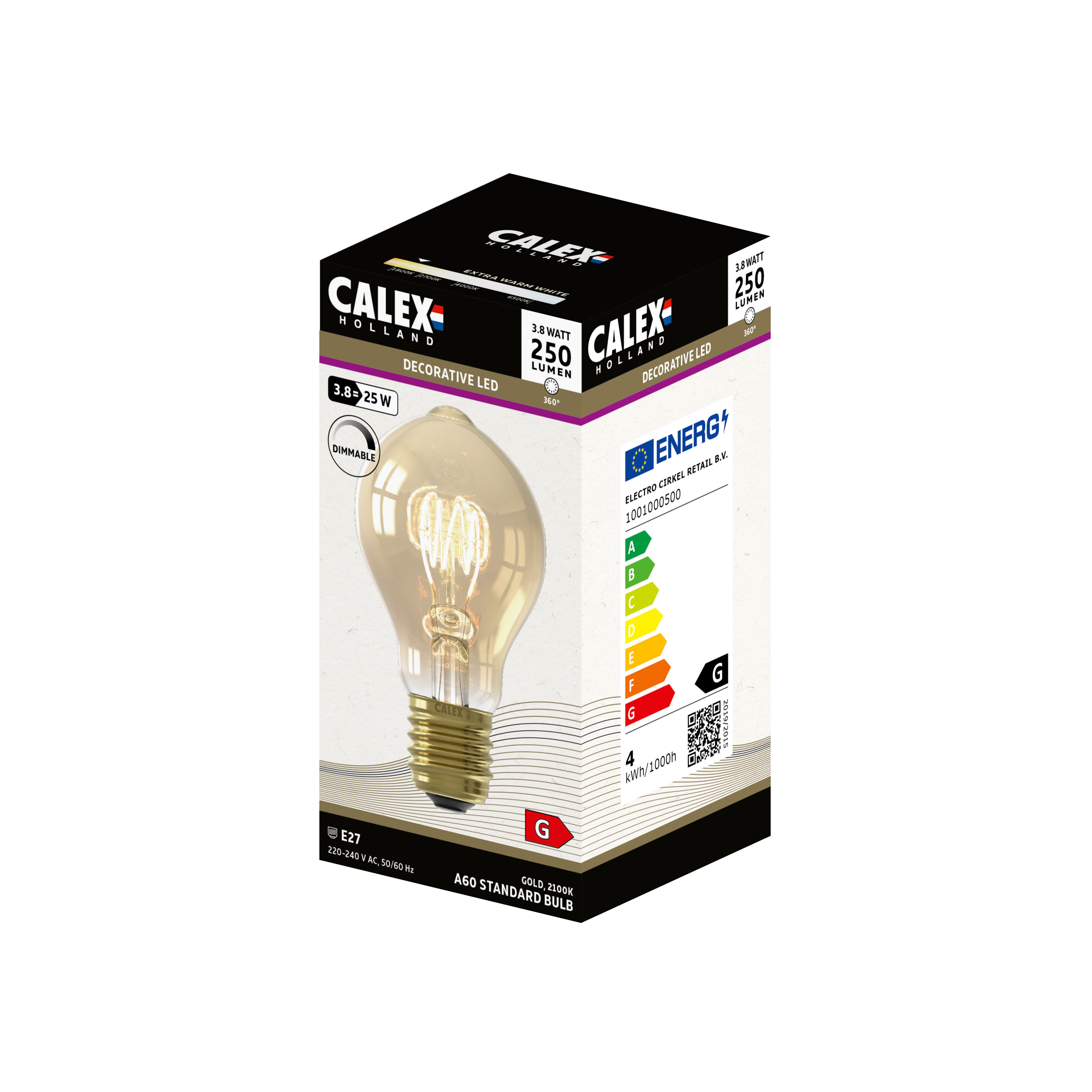 CALEX Gold flex E27 4W 200lm Amber A60 Extra warm white LED Dimmable ...