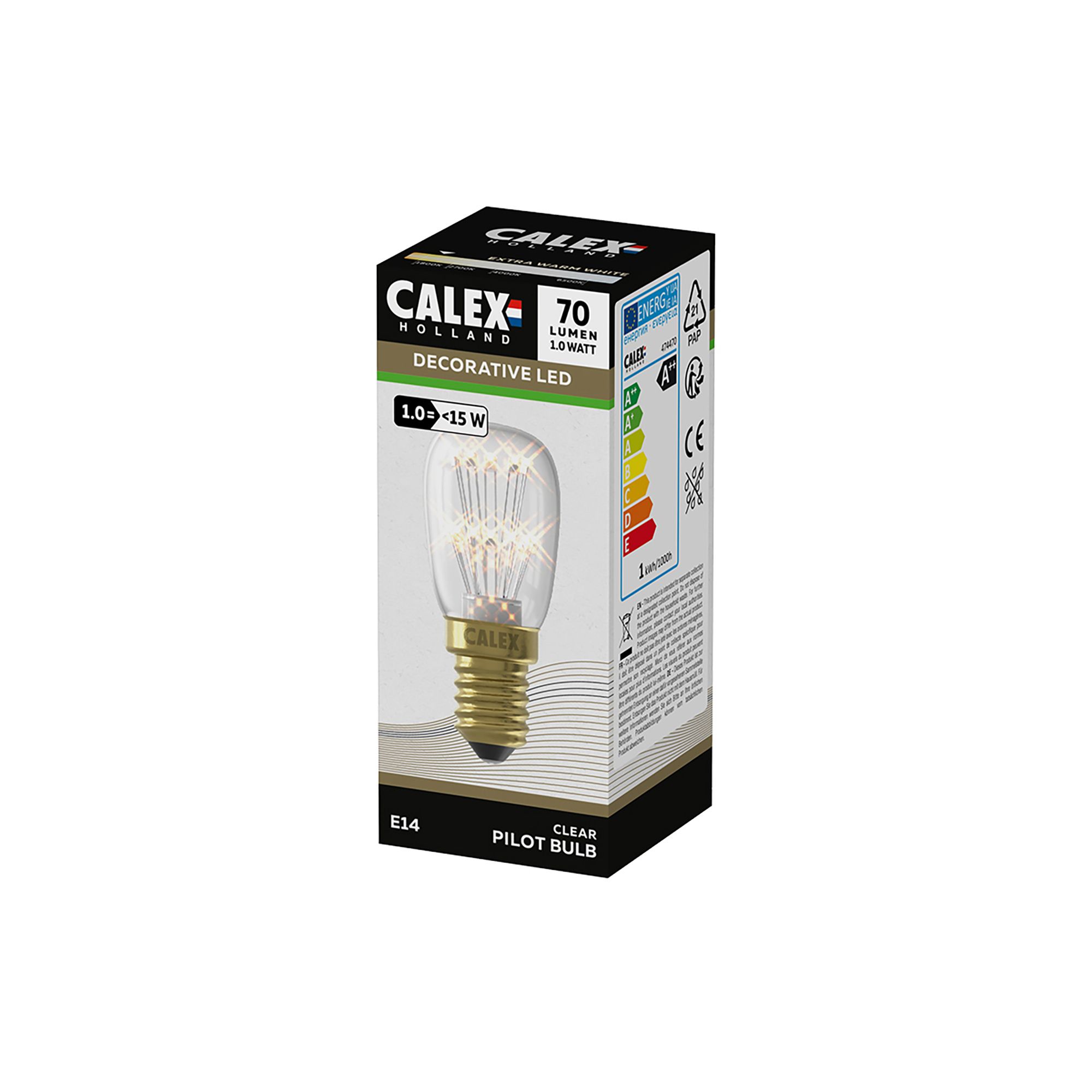 CALEX Pearl E14 1W 70lm 360° Clear T26 Extra warm white LED Filament Light bulb