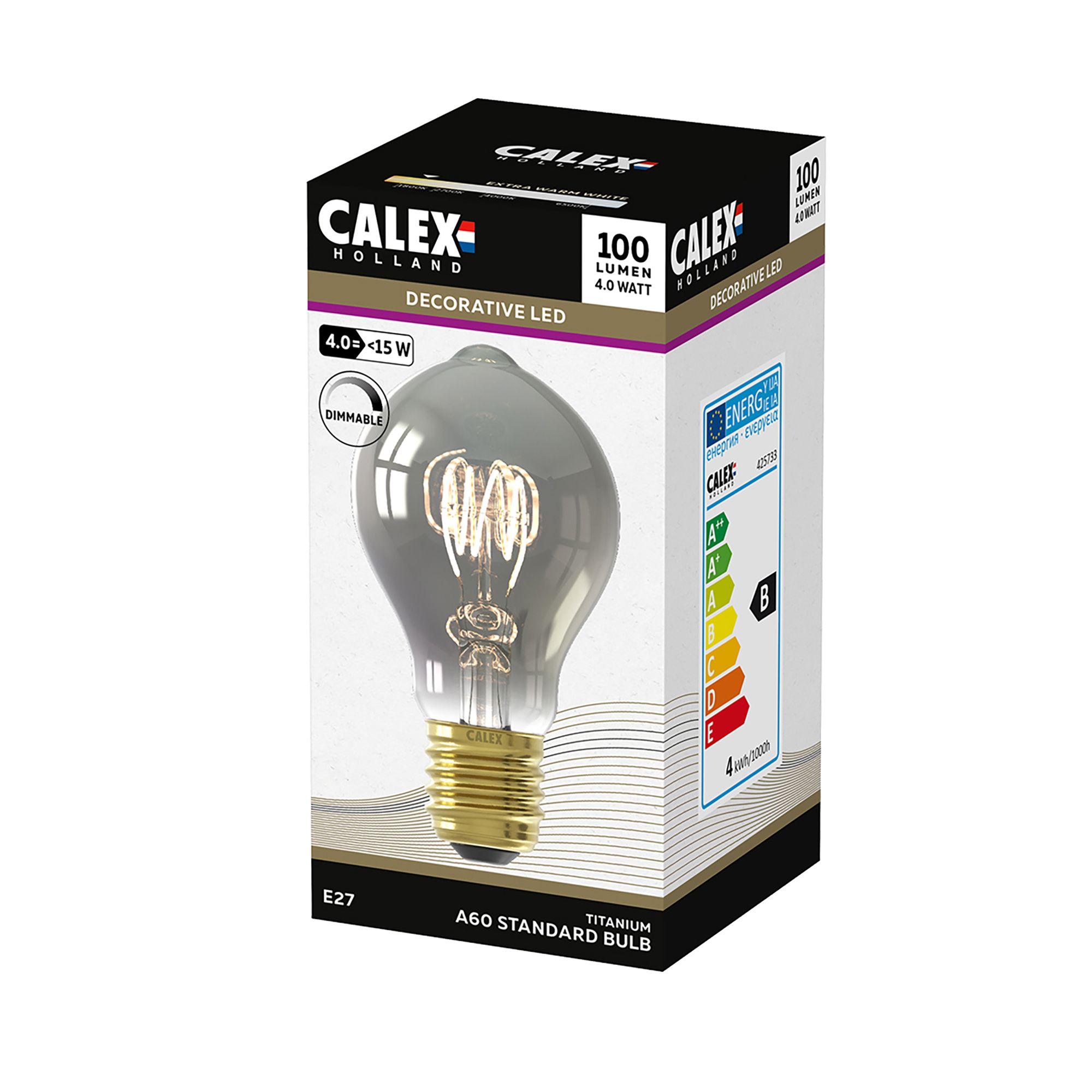 CALEX Titanium Flex E27 4W 100lm 360° Smoke A60 Extra warm white LED ...