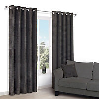 Camasha Black Honeycomb Lined Eyelet Curtains (W)167cm (L)183cm, Pair