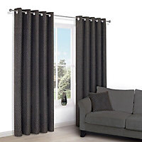 Camasha Black Honeycomb Lined Eyelet Curtains (W)228cm (L)228cm, Pair